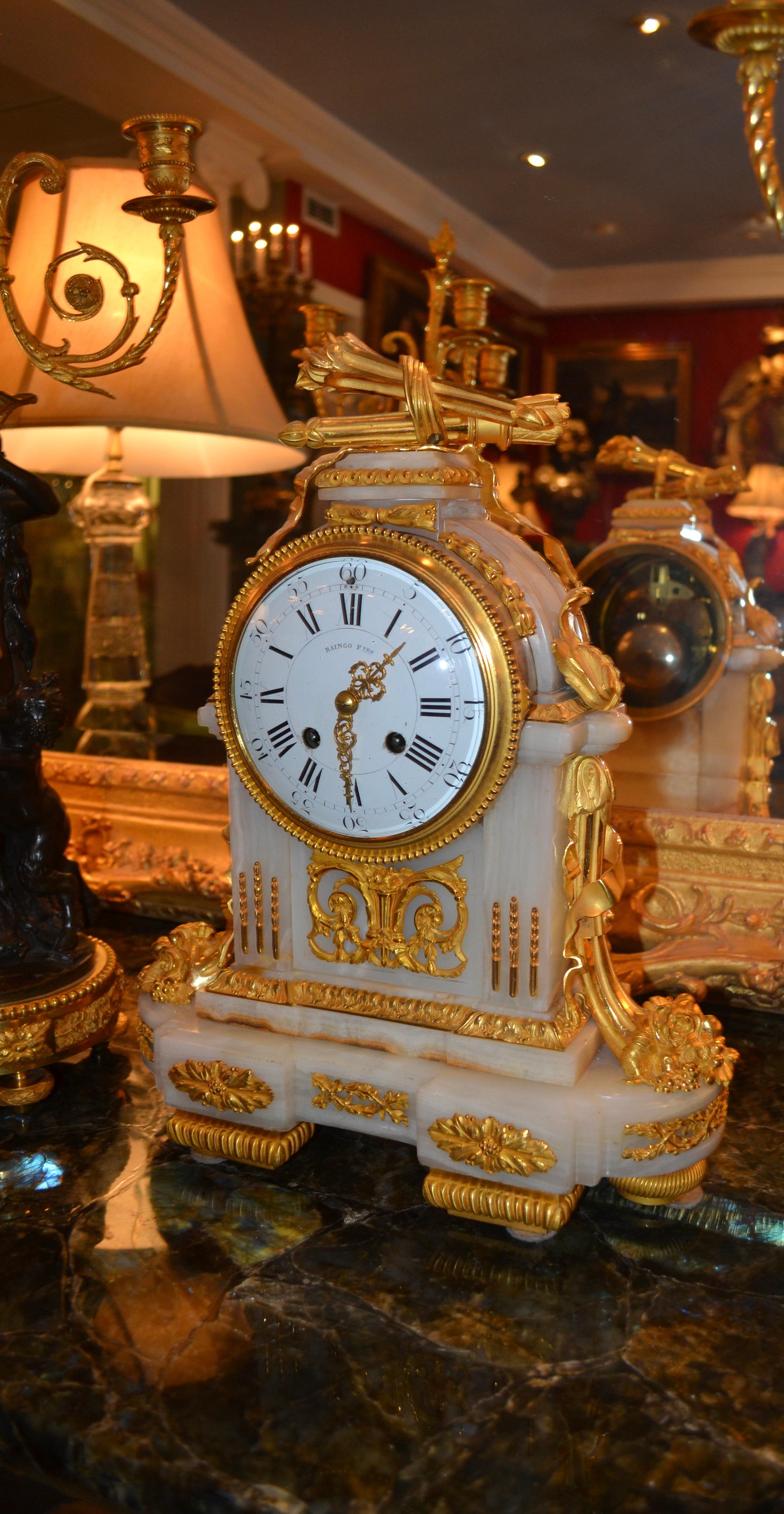 French 19 Century Louis XVI-Style Ormolu and Onyx Clock by Raingo Freres 6