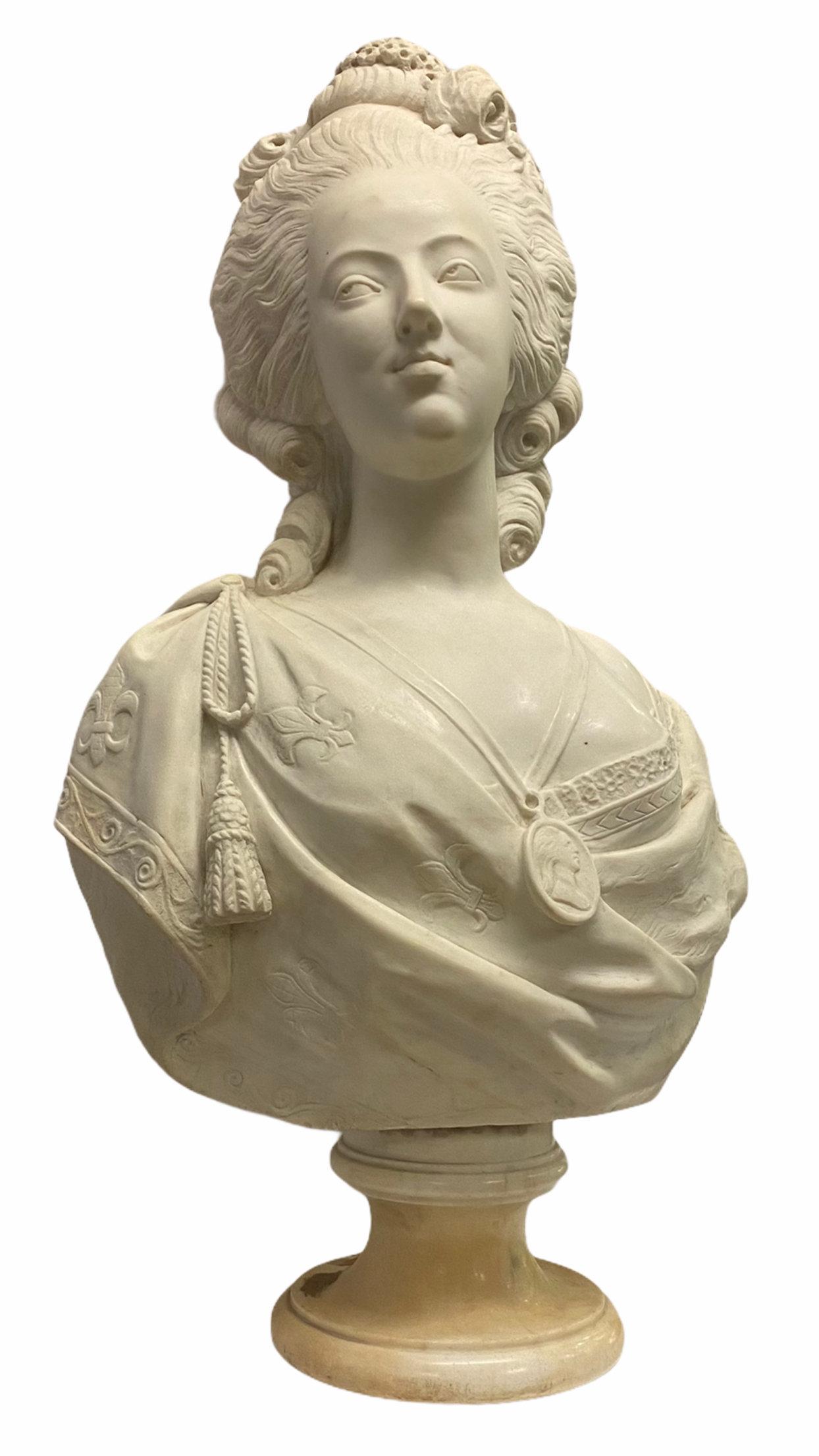Very finely carved French 19th century Marie Antoinette marble bust.
Unsigned.