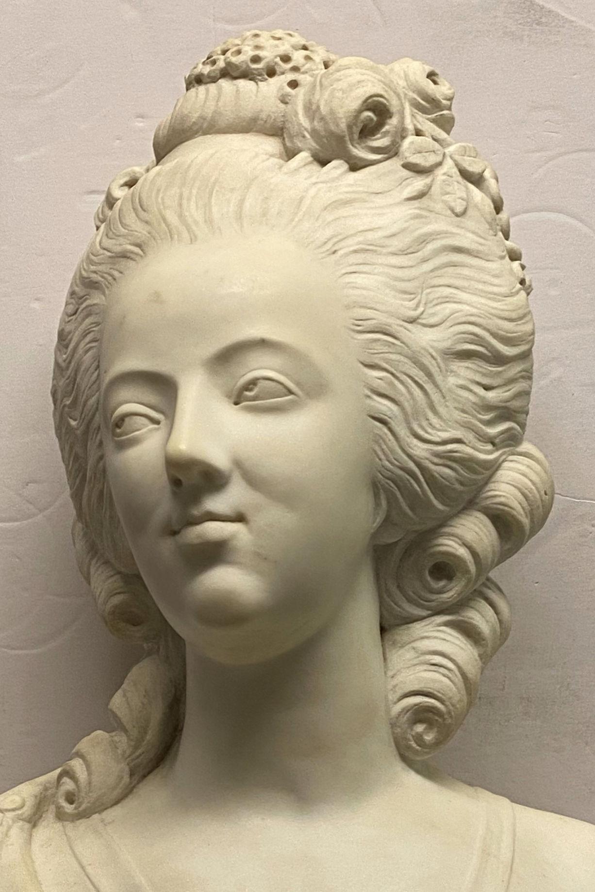 Hand-Carved French 19th Century Marie Antoinette Marble Bust