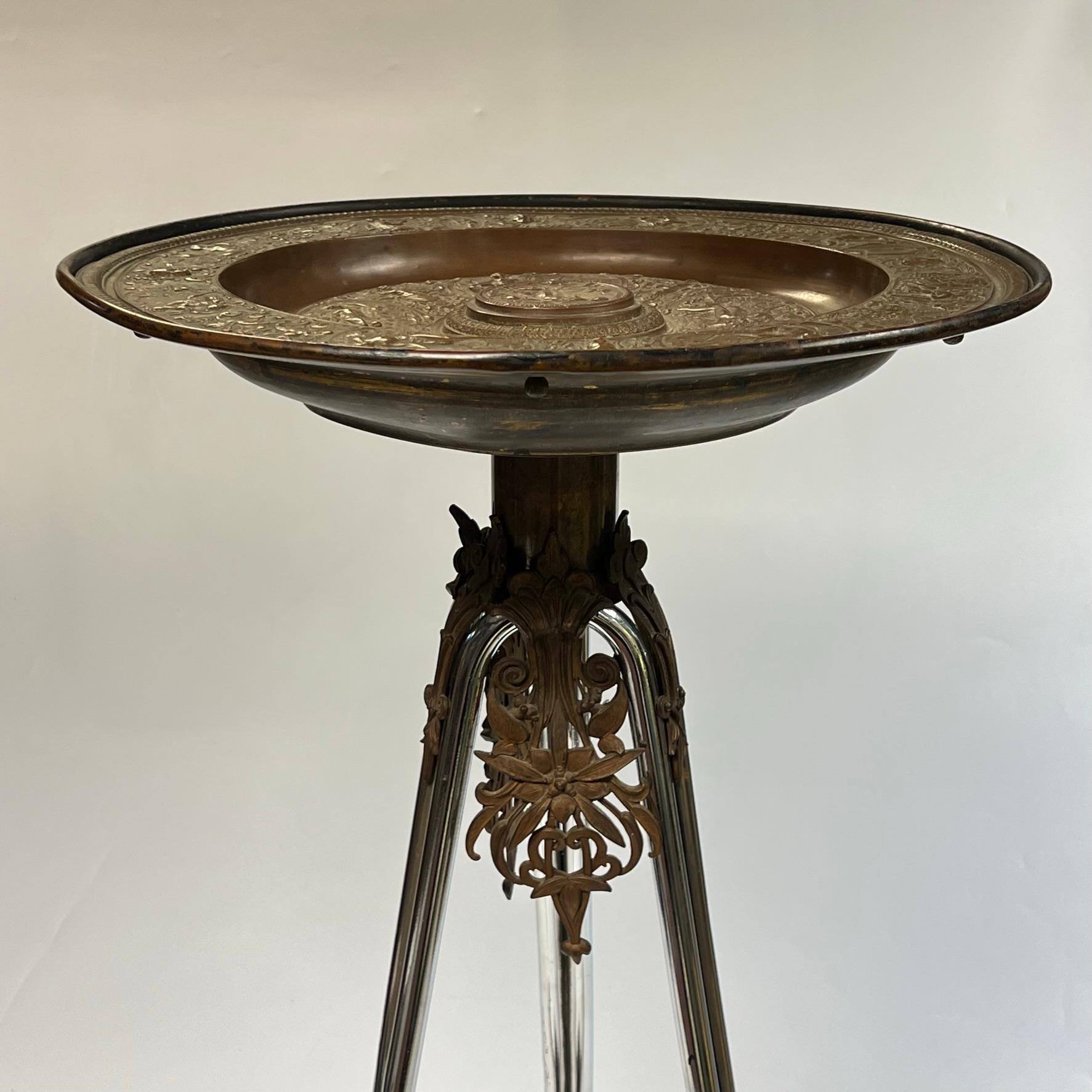 French 19 century Neoclassical Round Bronze and Chrome Tripod Stand For Sale 1