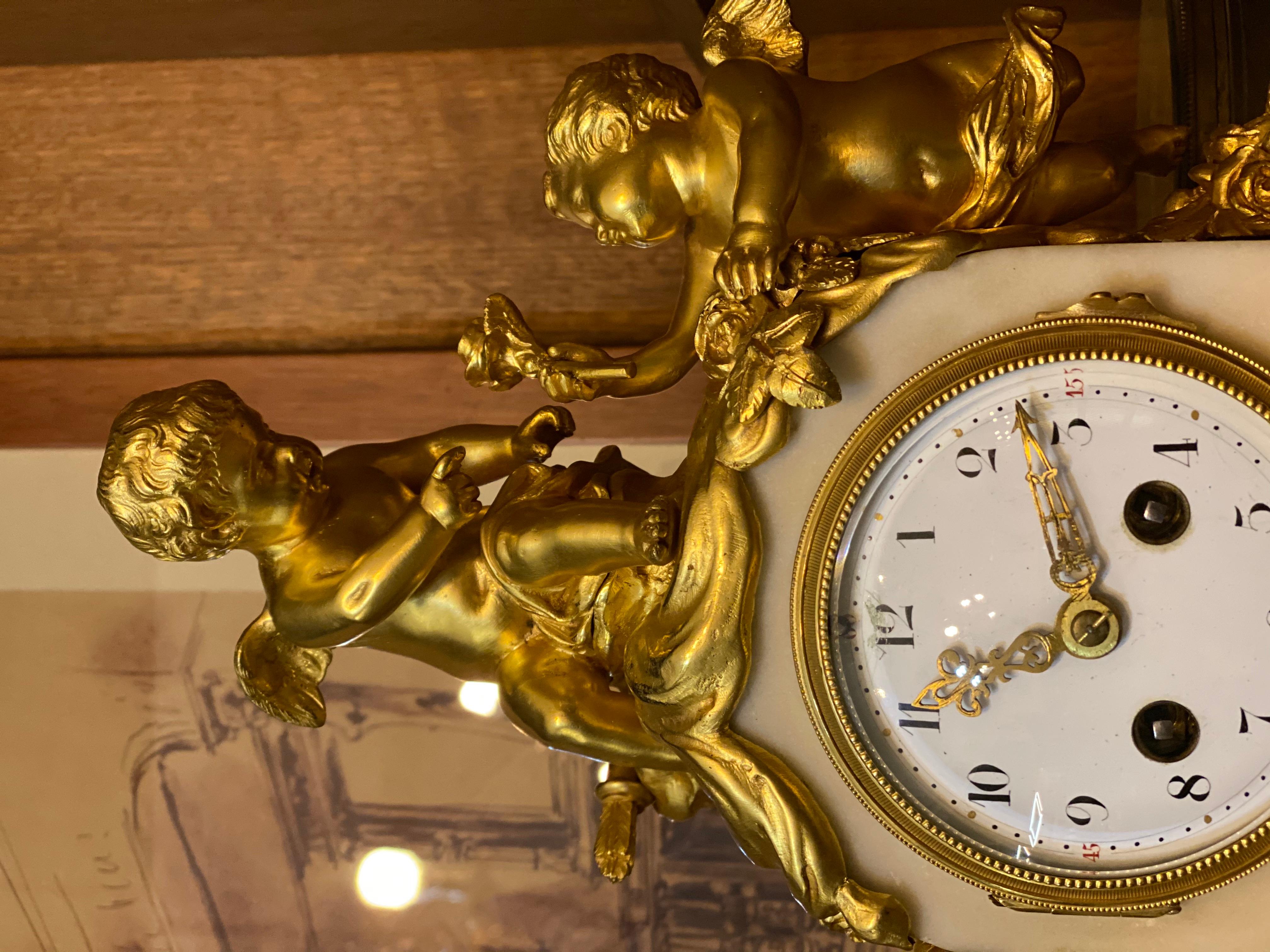 Mid-19th Century French 19th Century Ormolu White Marble Mantel Clock