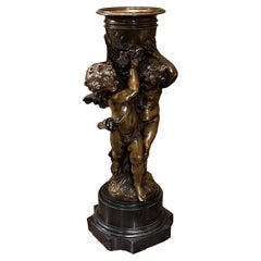 French 19 Century Patinated Figural Bronze Vase by Moreau
