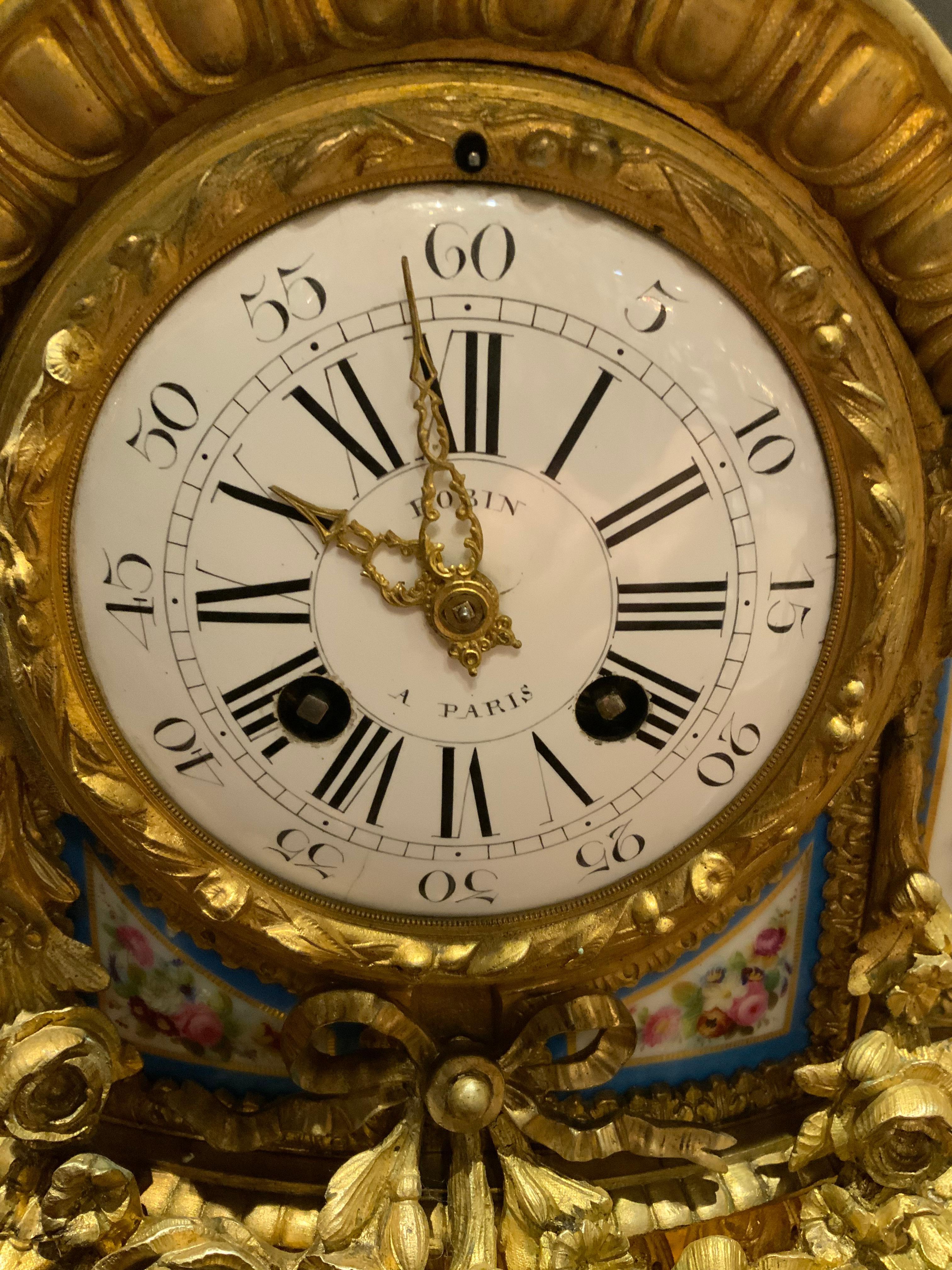 French 19 th c. Bronze dore and porcelain clock For Sale 4