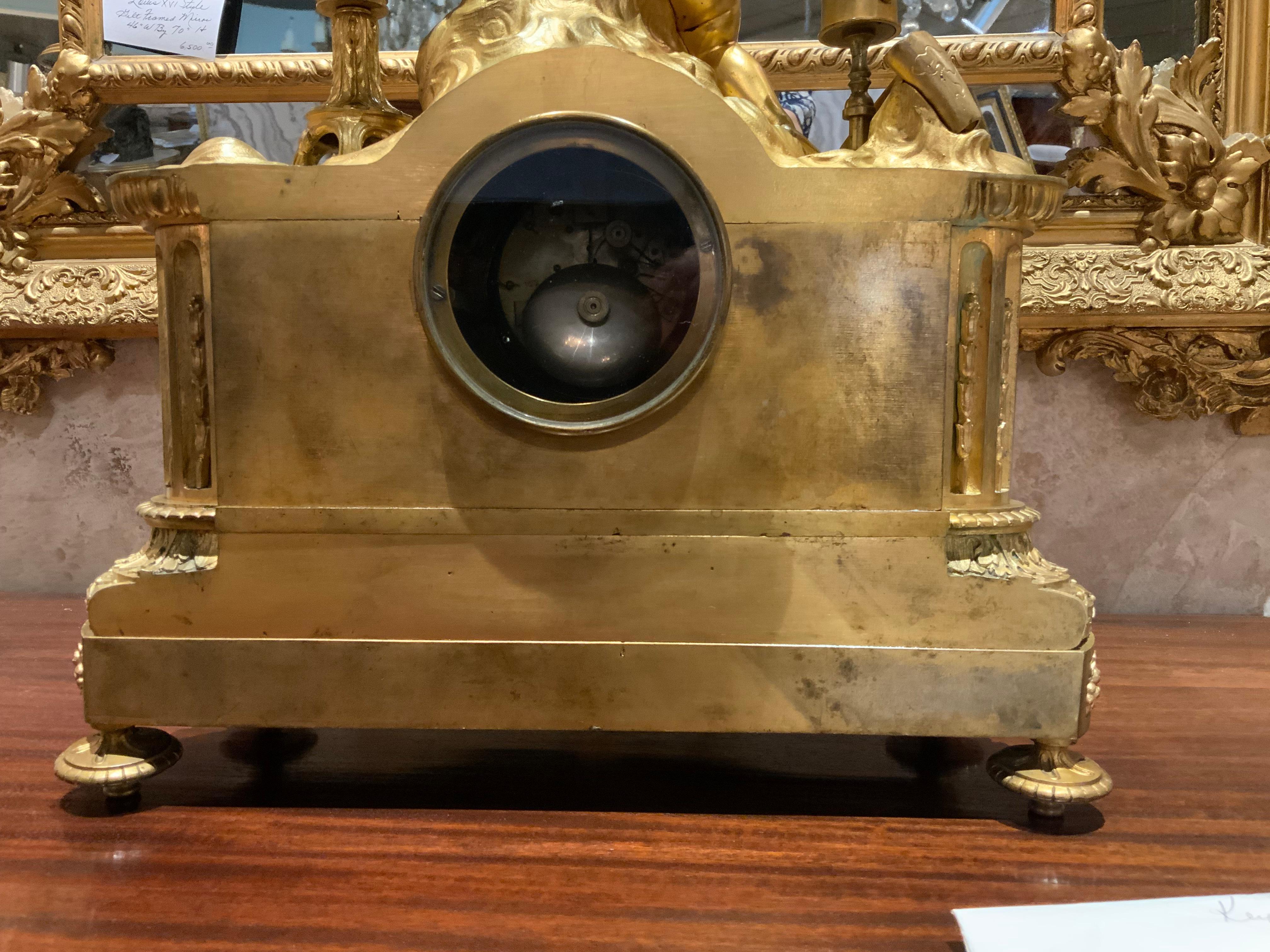 Porcelain French 19 th c. Bronze dore and porcelain clock For Sale
