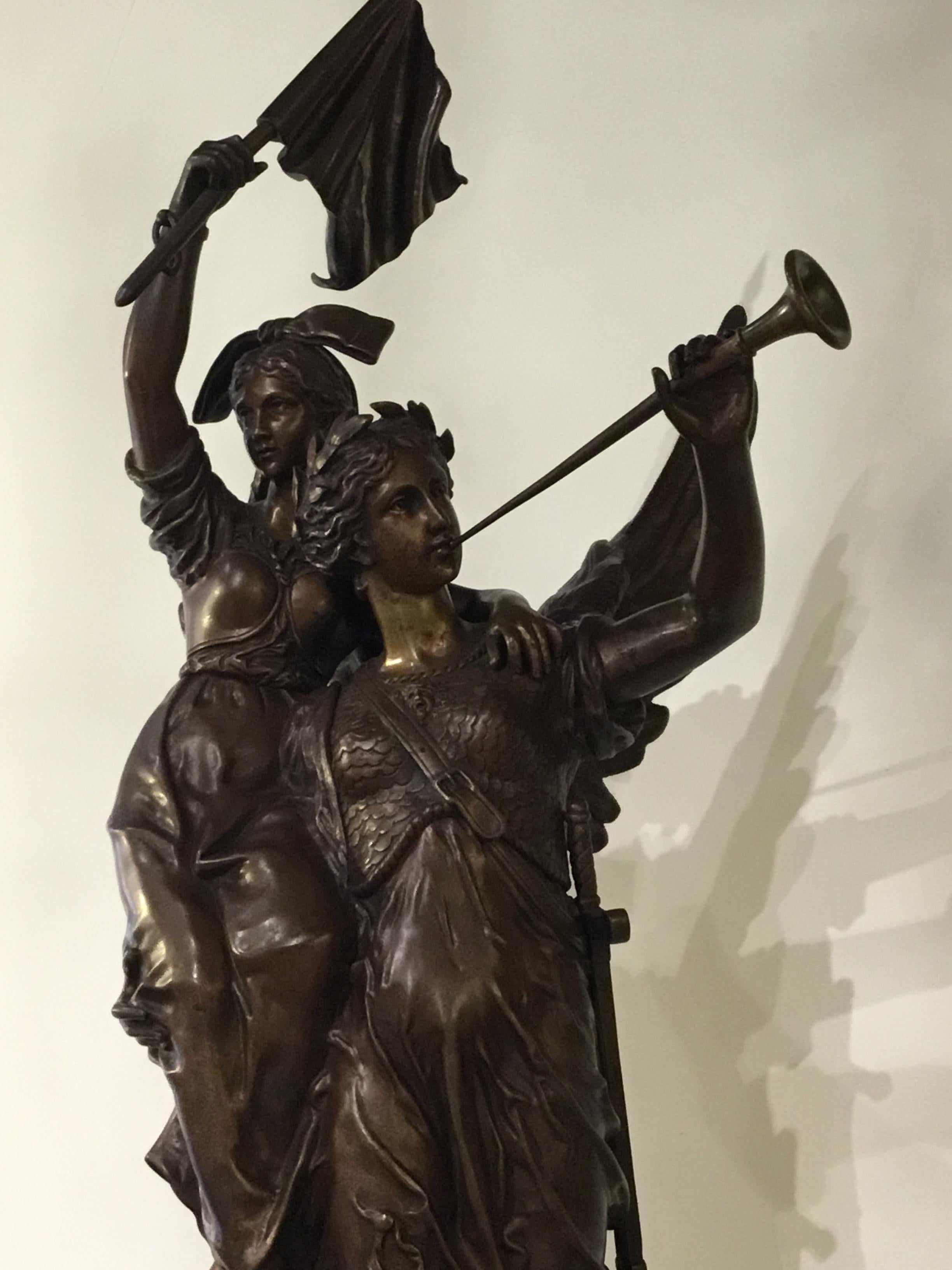 19th Century French Clock by H Koudebine, Paris with Figural Bronze by Charles Anfrie For Sale