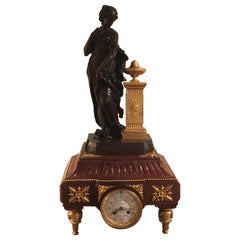 French Clock by H Koudebine, Paris with Figural Bronze by Charles Anfrie