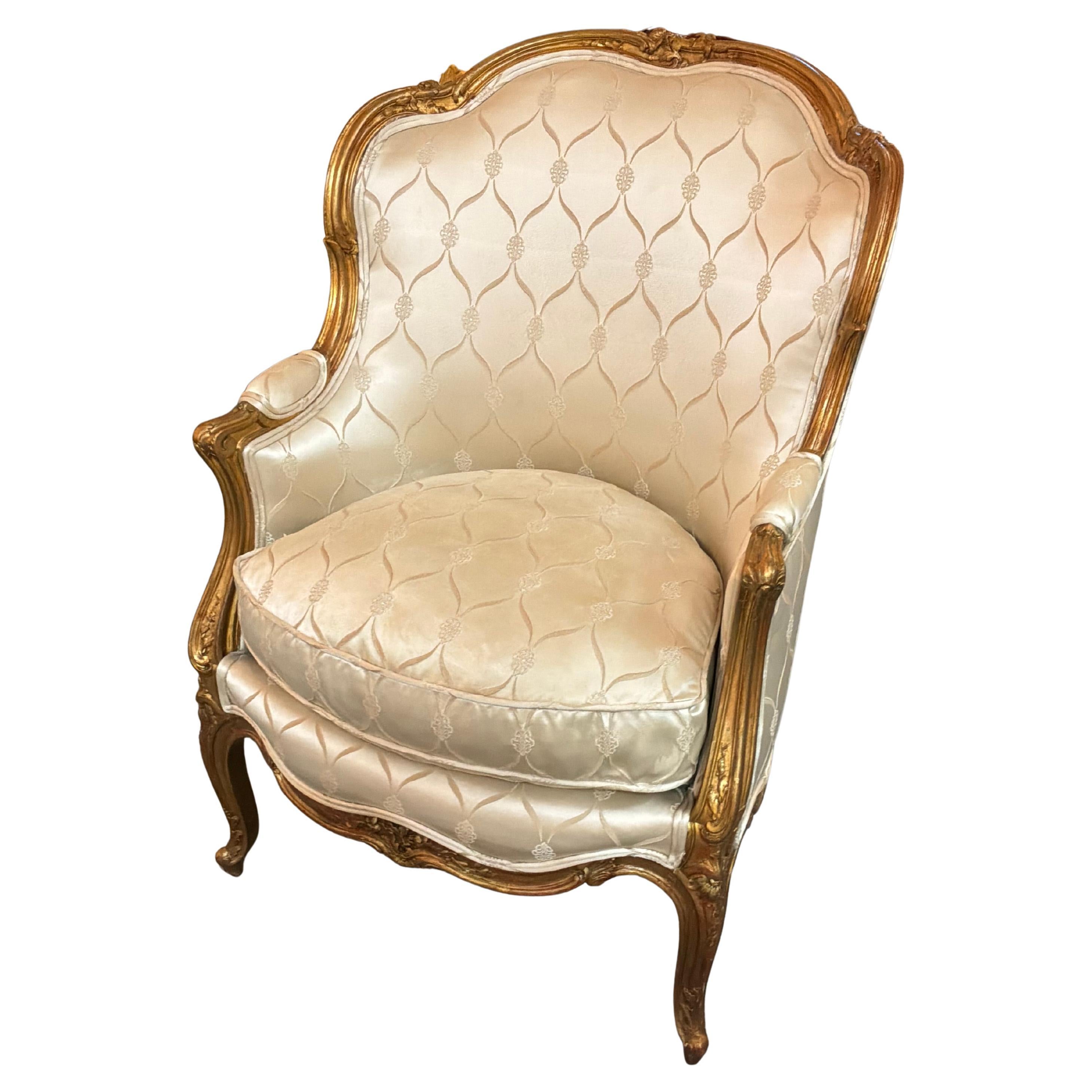 French 19 th century gilt wood Bergere chair