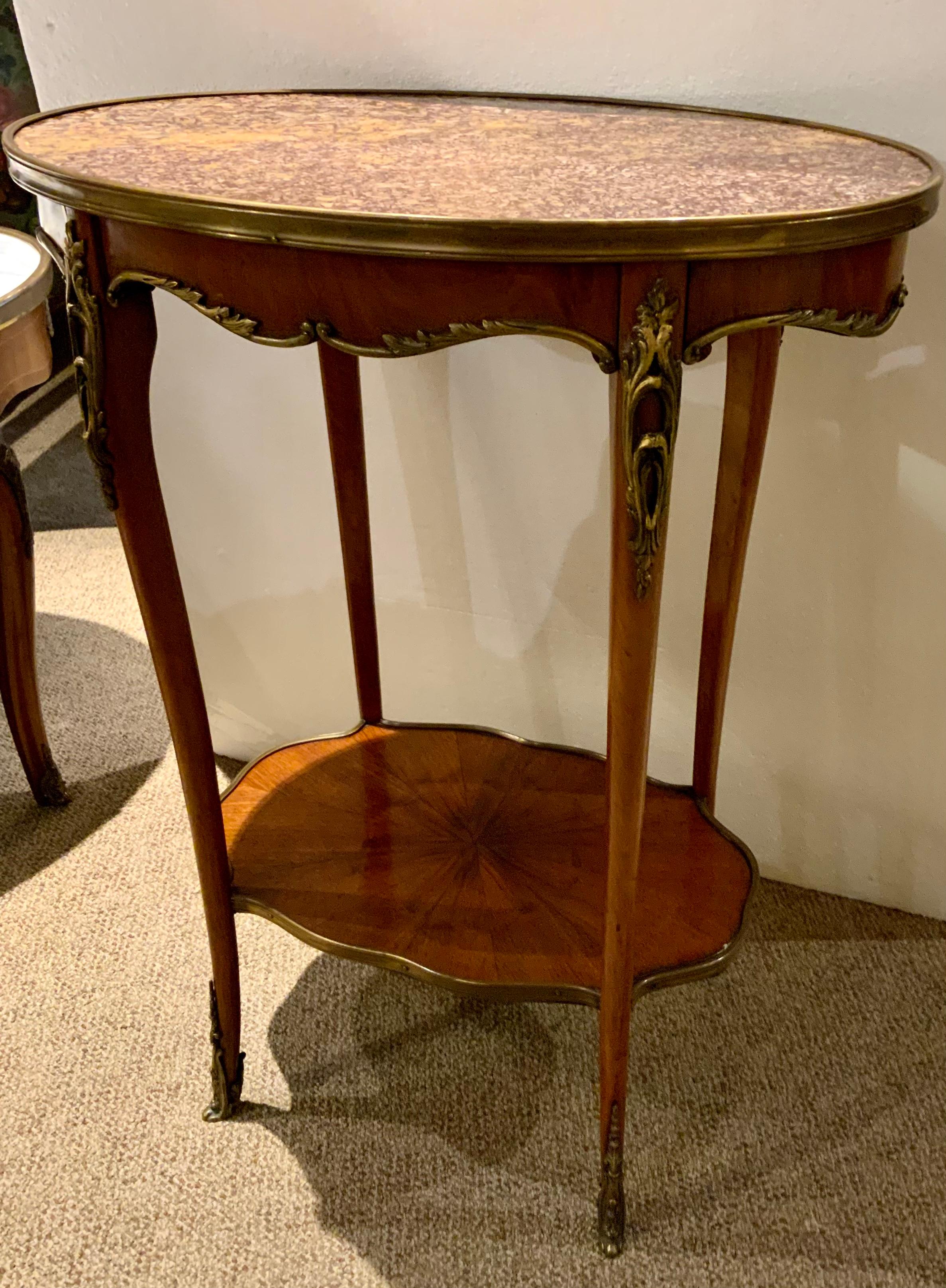 Louis XV French 19 Th Century Oval Shaped Side Table with Ormolu Banding and Designs For Sale