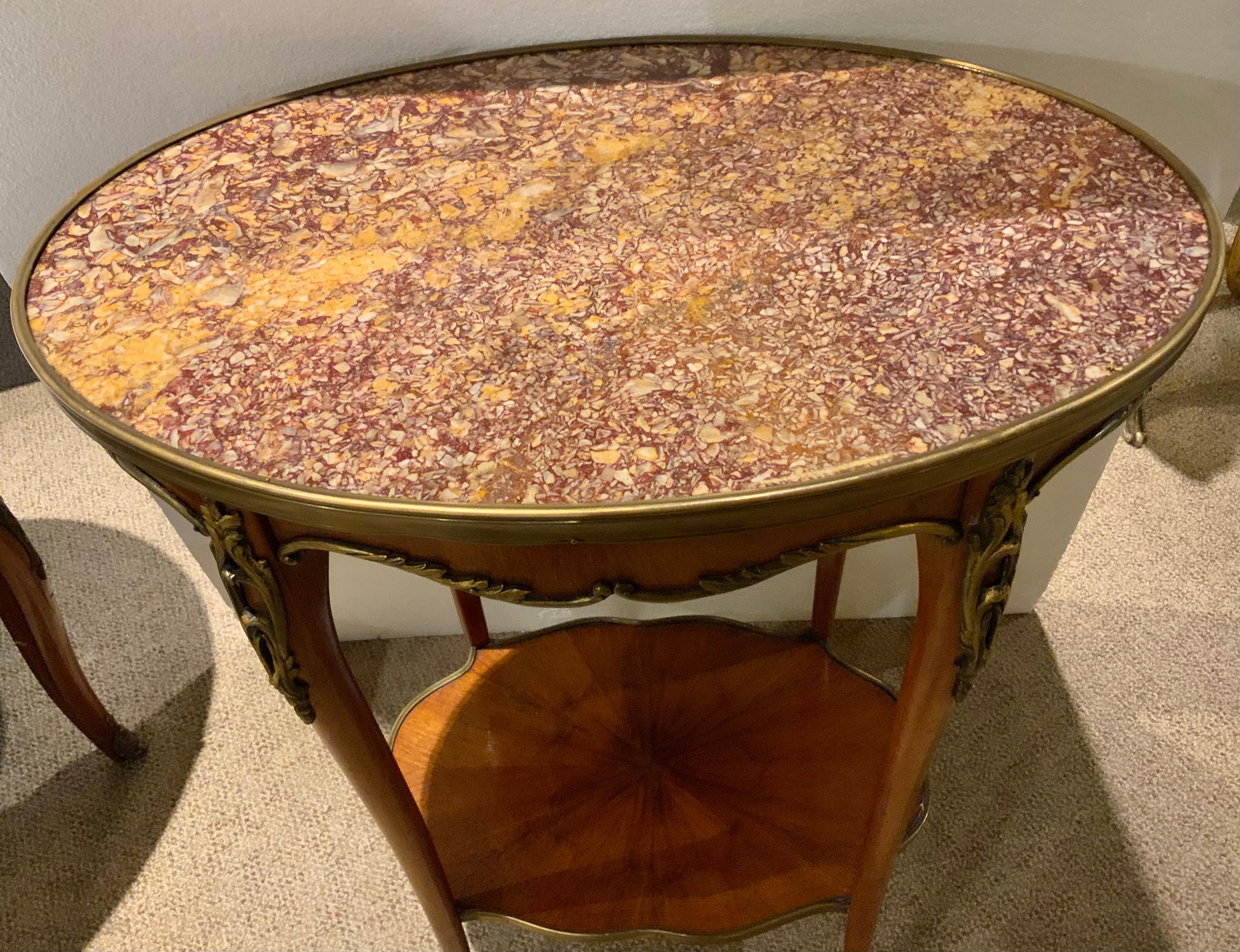 Bronze French 19 Th Century Oval Shaped Side Table with Ormolu Banding and Designs For Sale