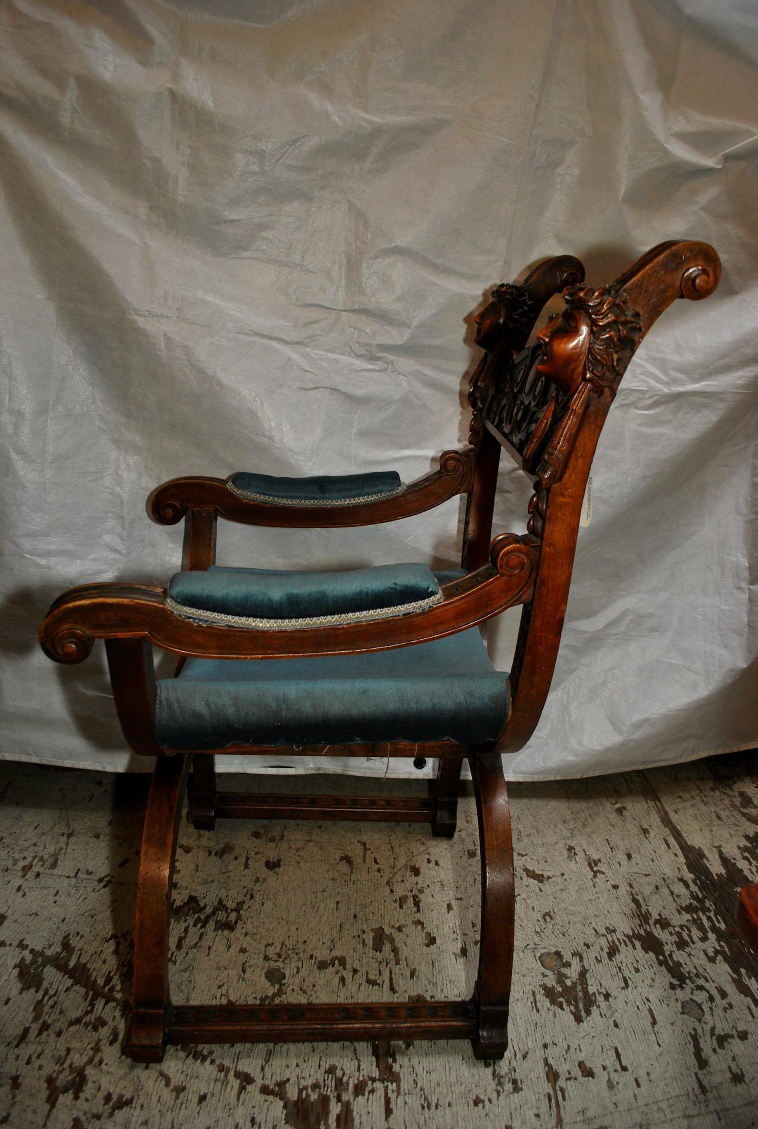Walnut French 19 th century throne/chair For Sale