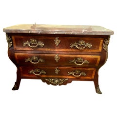 French 19th Century Walnut Commode with Ormolu Mounts, Marble Top