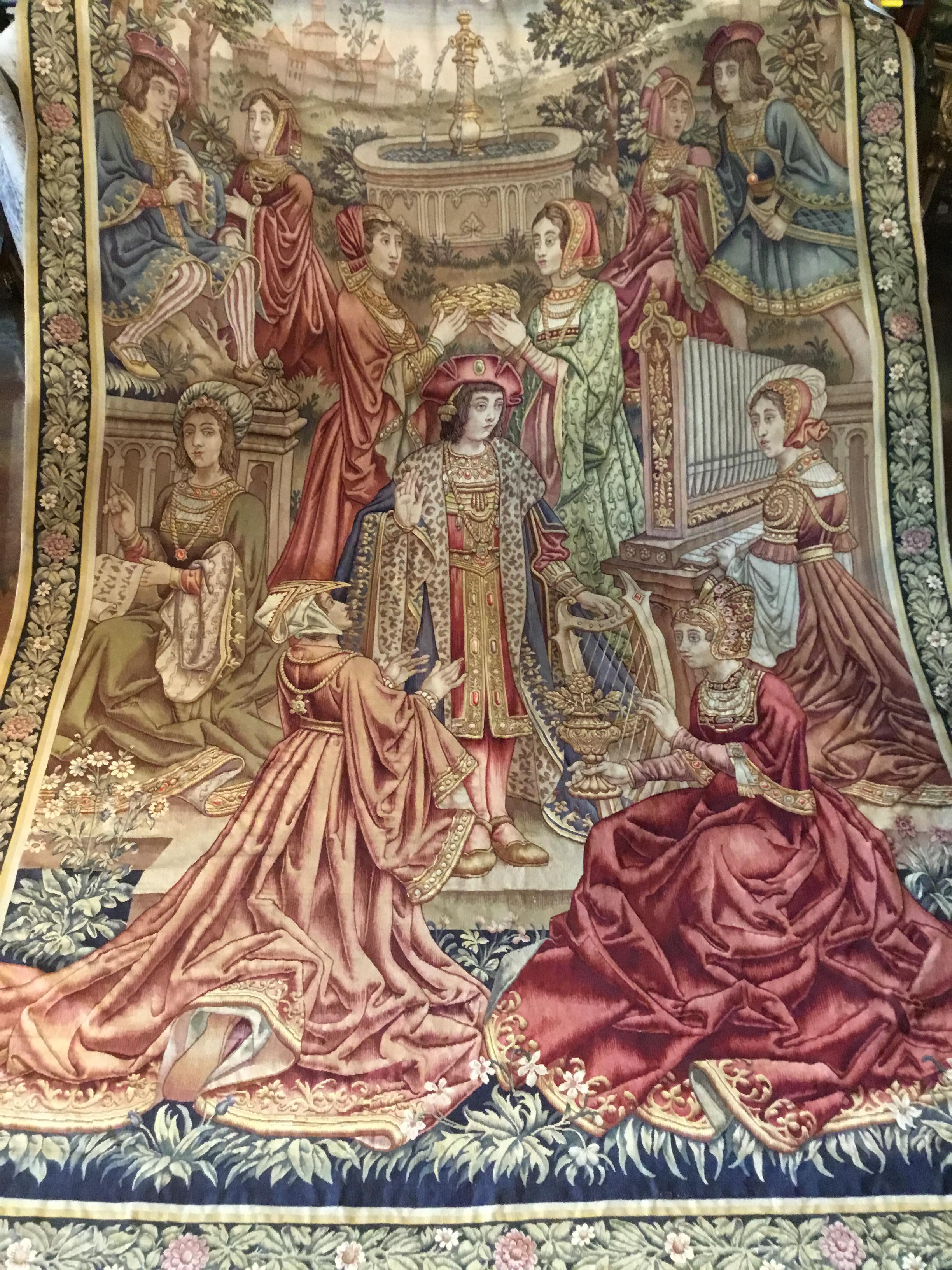 Hand-Woven French 19th Century large Woven Tapestry Depicting Royalty  For Sale
