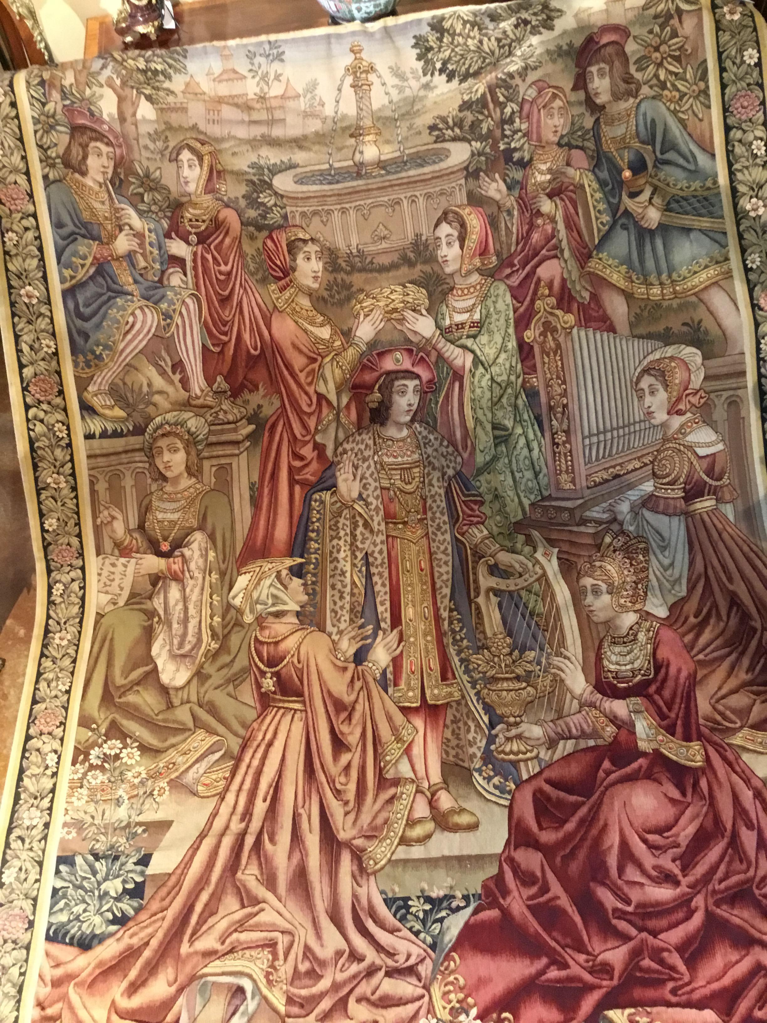 French 19th Century large Woven Tapestry Depicting Royalty  In Good Condition For Sale In Houston, TX