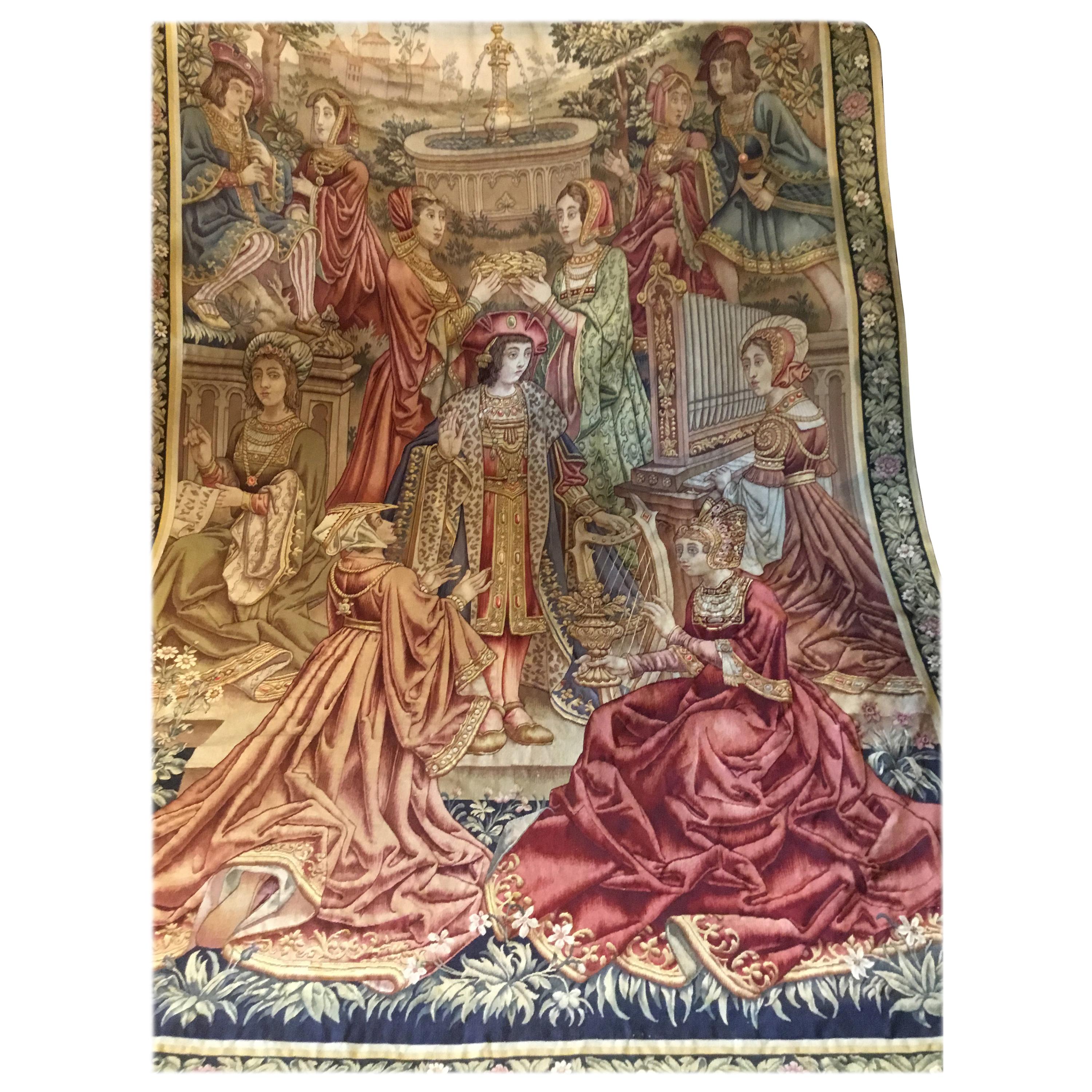 French 19th Century large Woven Tapestry Depicting Royalty  For Sale