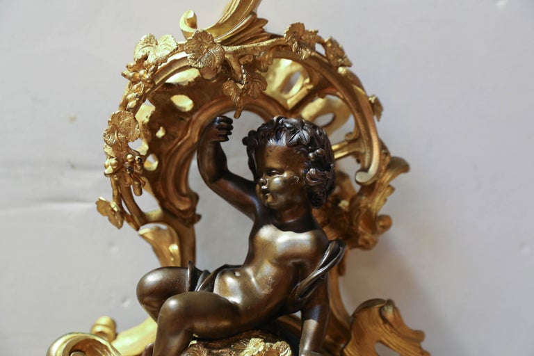 19th Century Three-Piece Clock Garniture Set, Gilt Bronze and Patinated