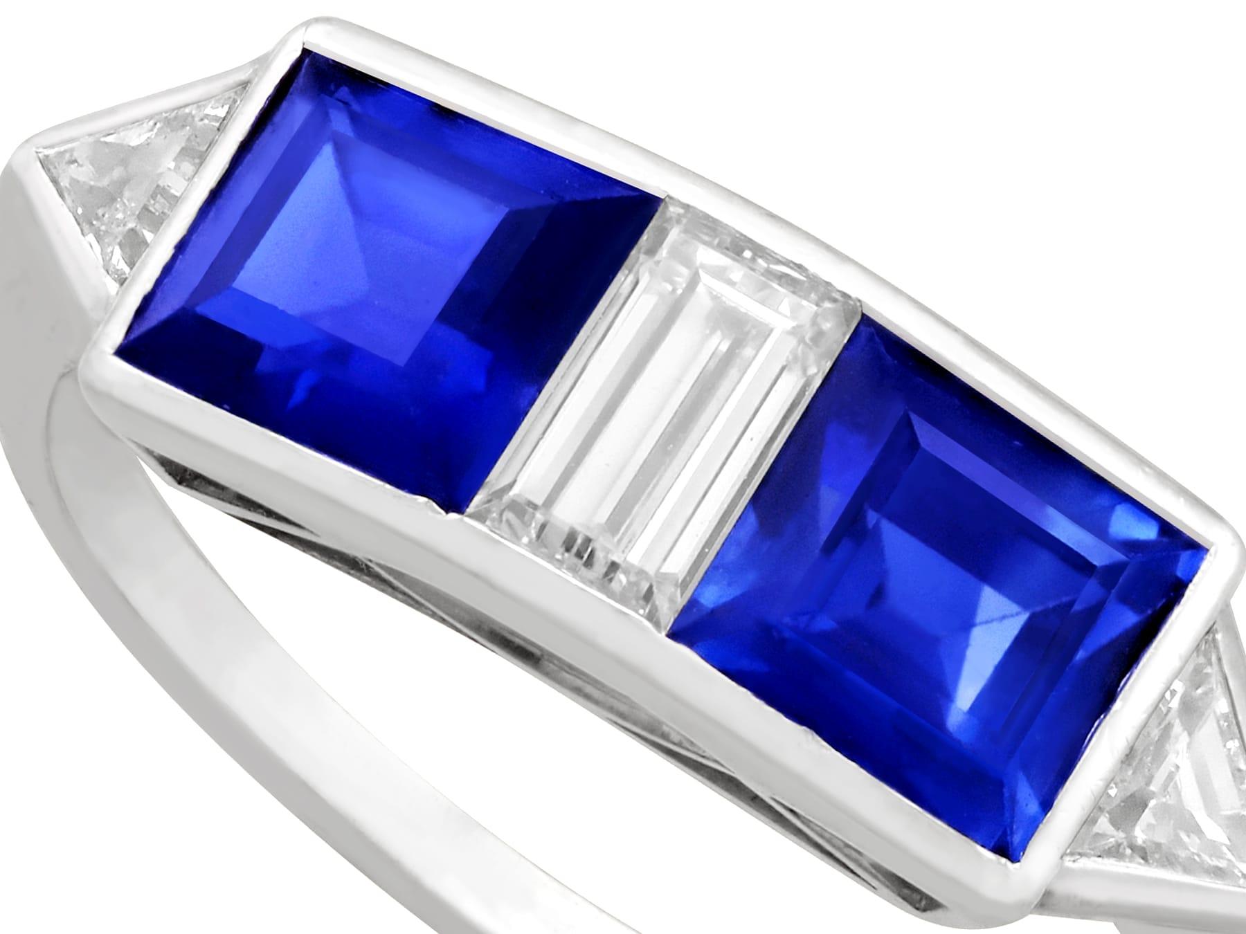 Retro French 1.90 Carat Sapphire and Diamond White Gold Cocktail Ring For Sale