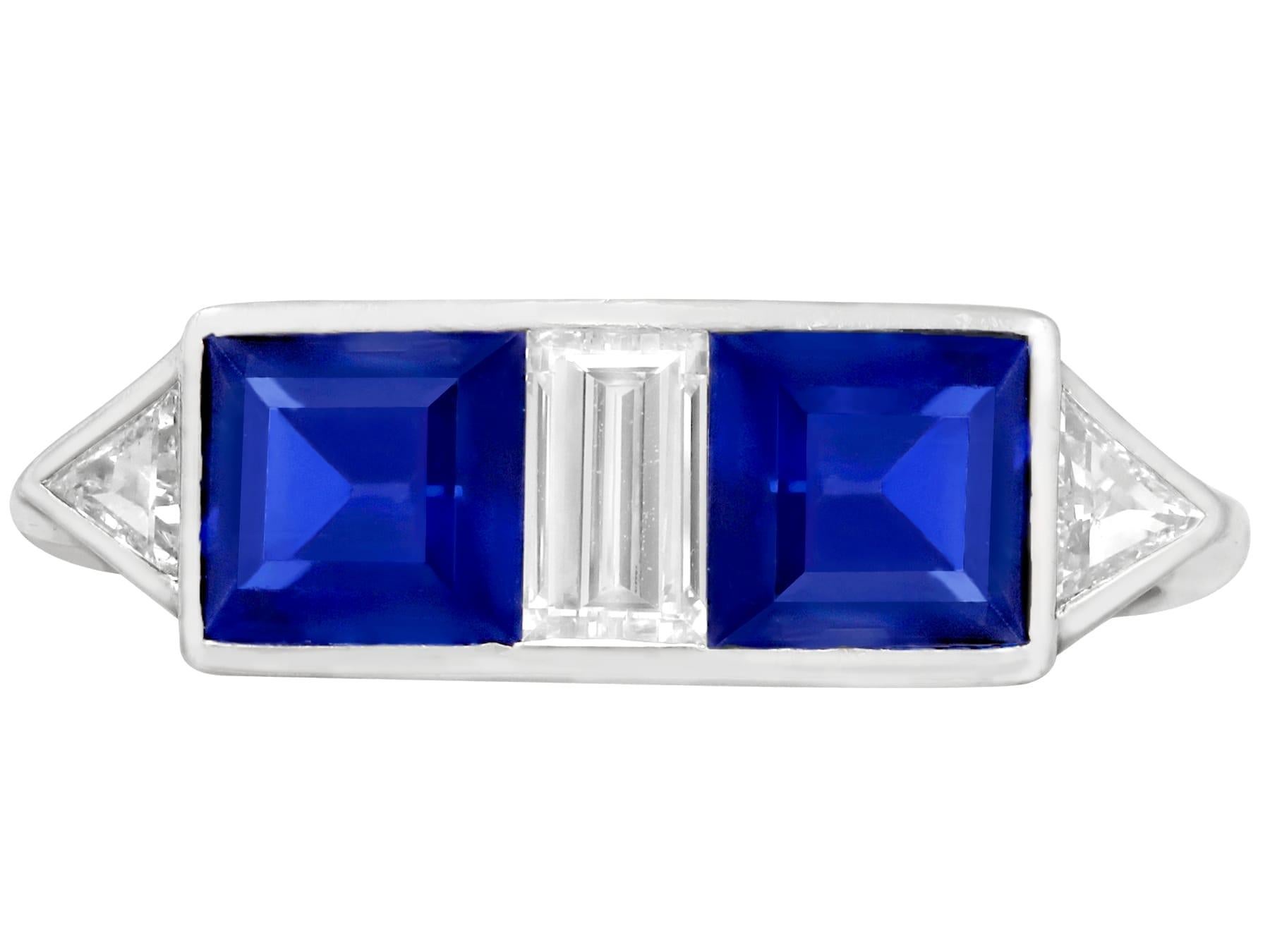 Trillion Cut French 1.90 Carat Sapphire and Diamond White Gold Cocktail Ring For Sale