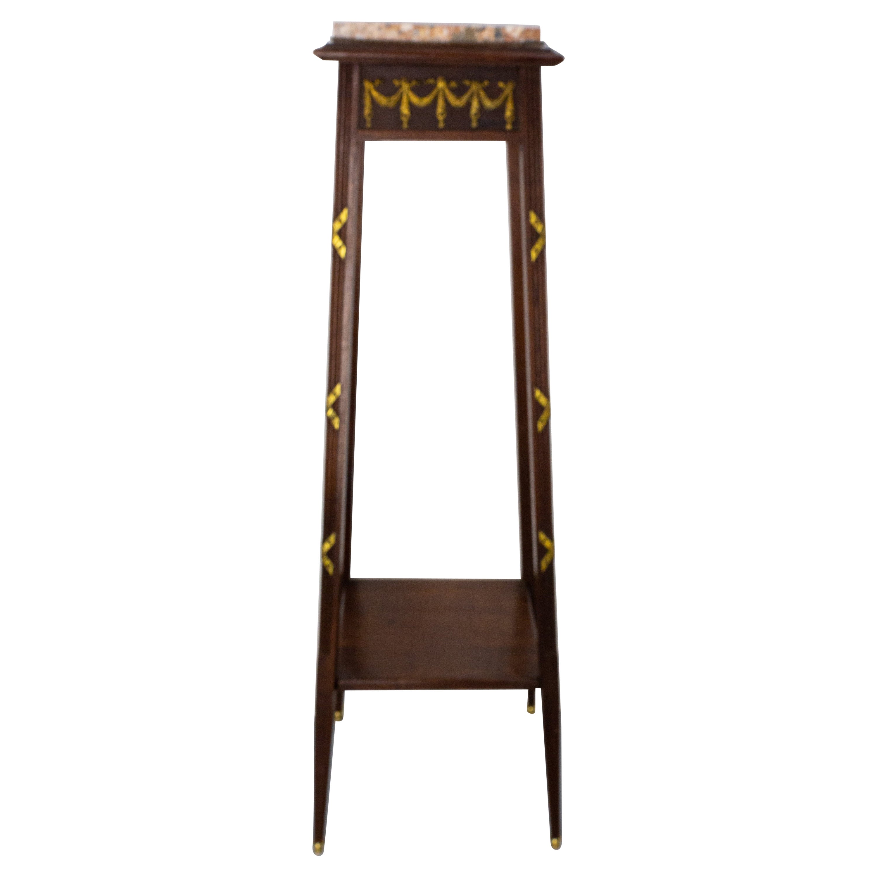 Sellette ou porte-plante en Iroko, marbre et laiton de style Louis XVI, vers 1900 en vente