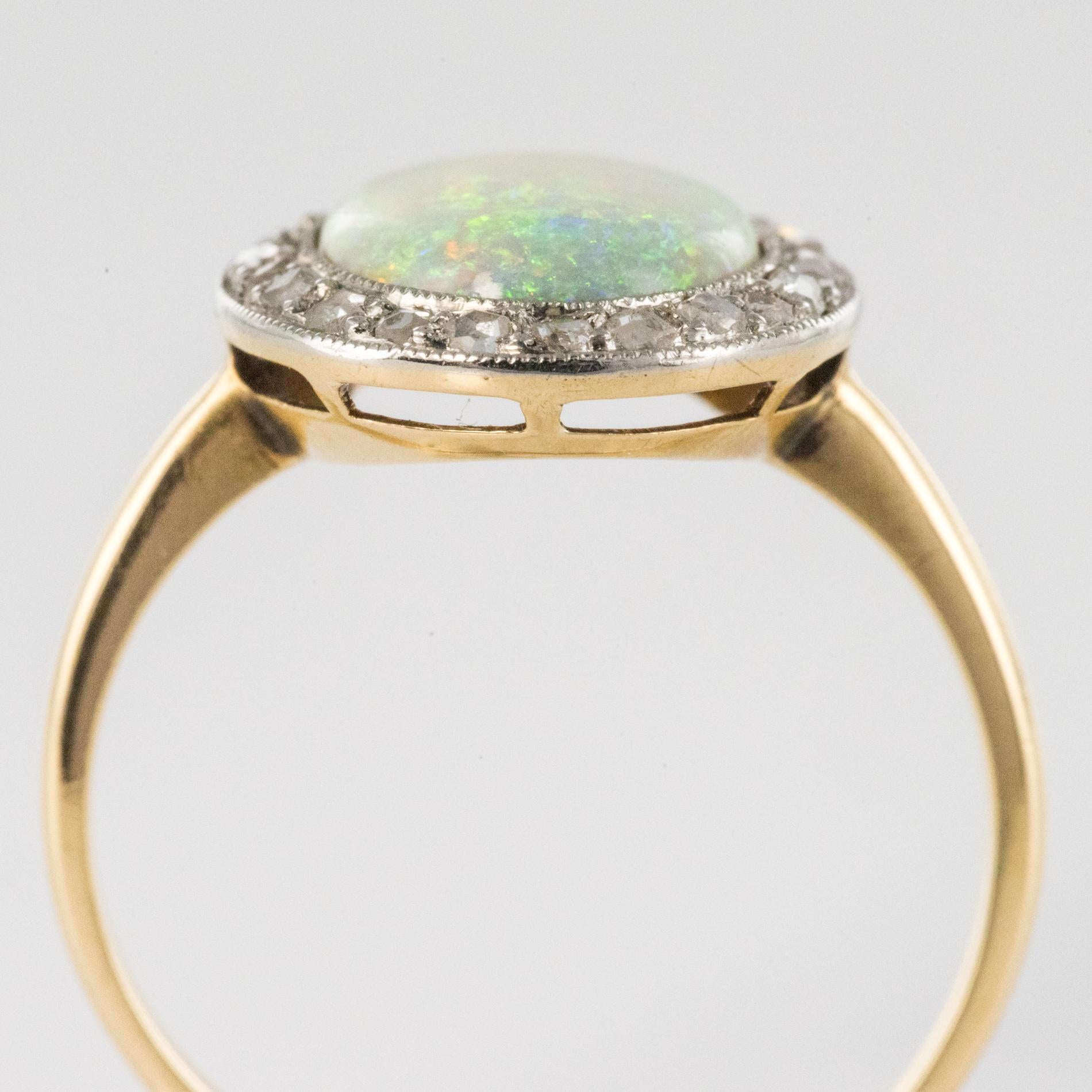 French 1900s 1.57 Carat Opal Diamonds 18 Karat Yellow Gold Cluster Ring 8