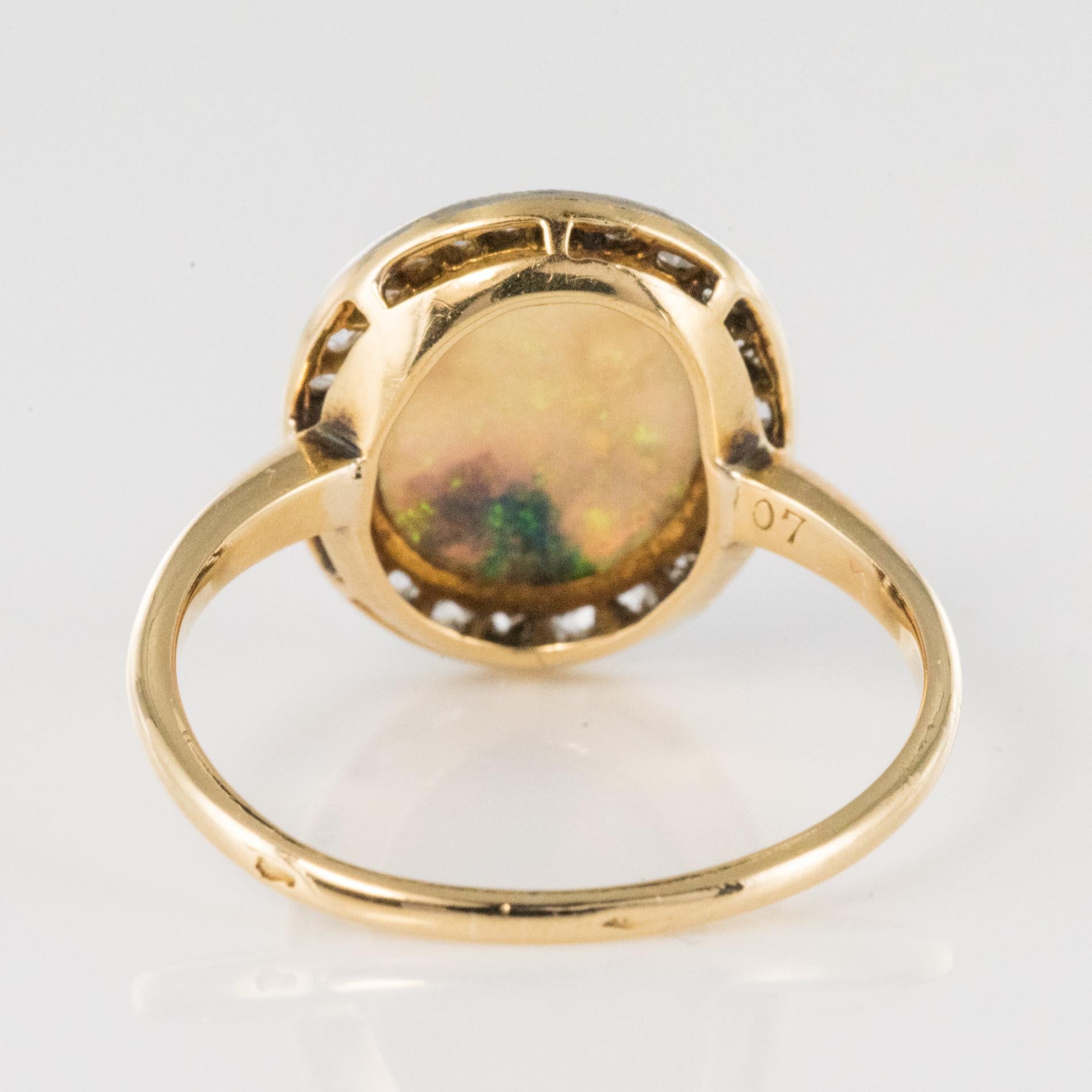 French 1900s 1.57 Carat Opal Diamonds 18 Karat Yellow Gold Cluster Ring 10