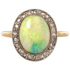 Antique French 1900s 1.57 Carat Opal Diamonds 18 Karat Yellow Gold Cluster Ring