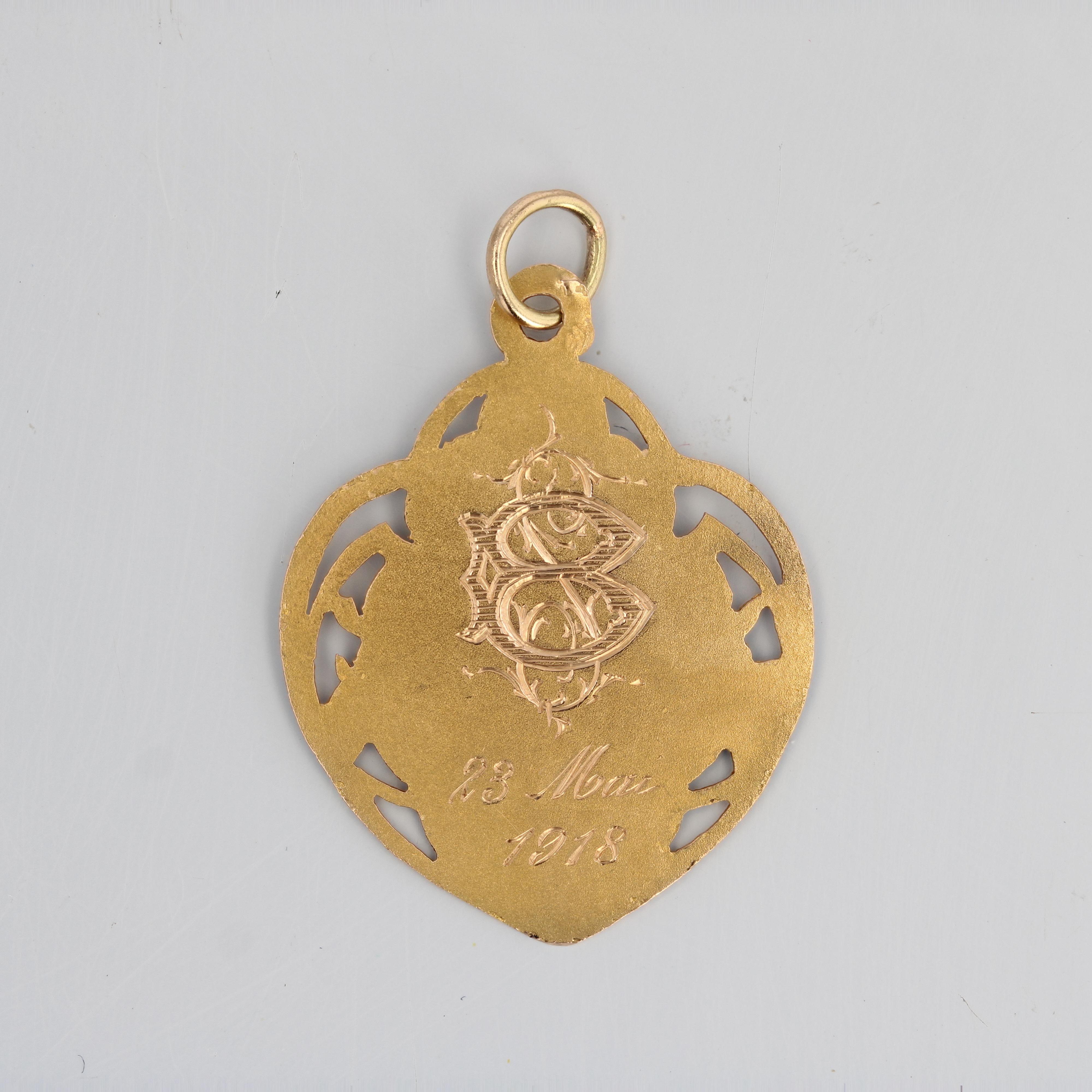 Französische Miraculous-Medaille der Jungfrau Maria aus 18 Karat Roségold, 1900er Jahre, polyloben im Angebot 4