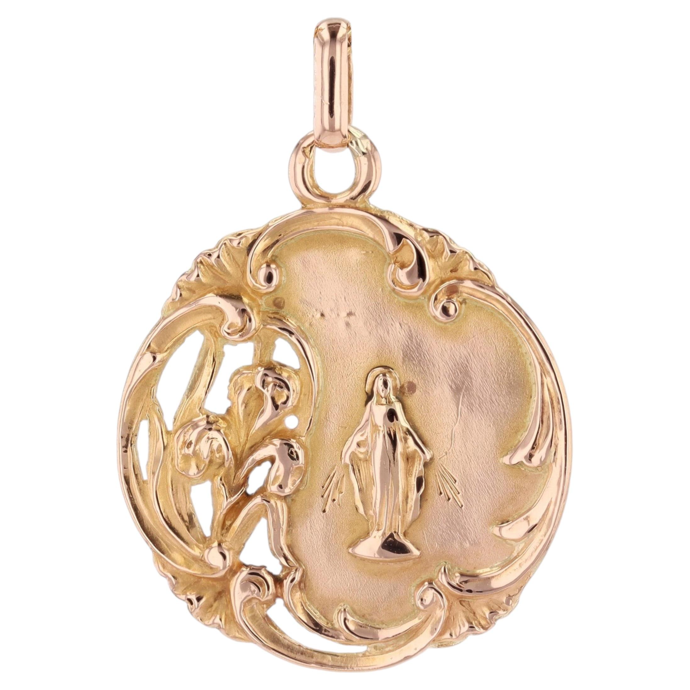 Pendentif Médaille Miraculeuse de la Vierge Marie en or rose 18 carats datant des années 1900