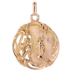 French 1900s 18 Karat Rose Gold Virgin Mary Miraculous Medal Pendant