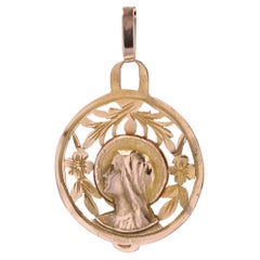 Antique French 1900s 18 Karat Rose Gold Virgin Mary Openwork Medal Pendant