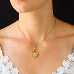 French 1900s 18 Karat Rose Green Gold Angel Medal Pendant