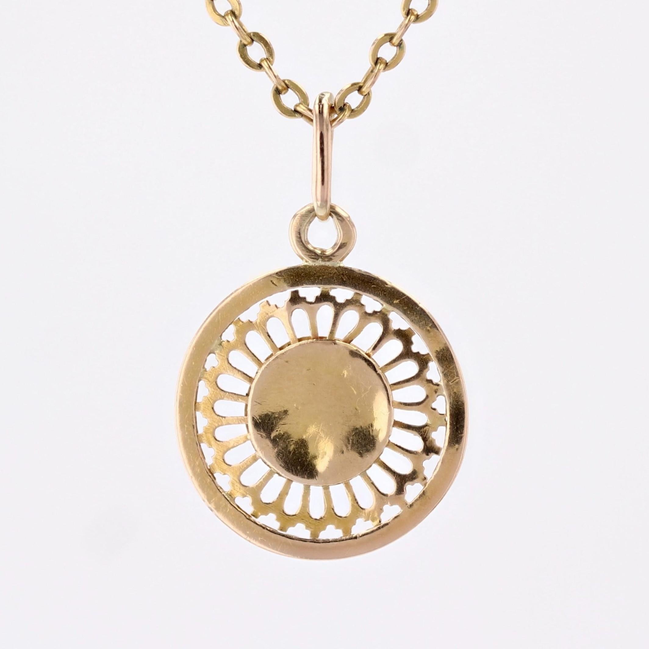 French 1900s 18 Karat Rose Green Gold Openwork Angel Medal Pendant 3