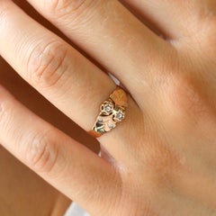 French 1900s 18 Karat Rose White Green Gold You an Me Ring