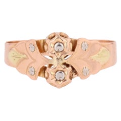 Anillo «You and Me» francés de principios del siglo XX, de oro rosa, blanco y verde de 18 quilates