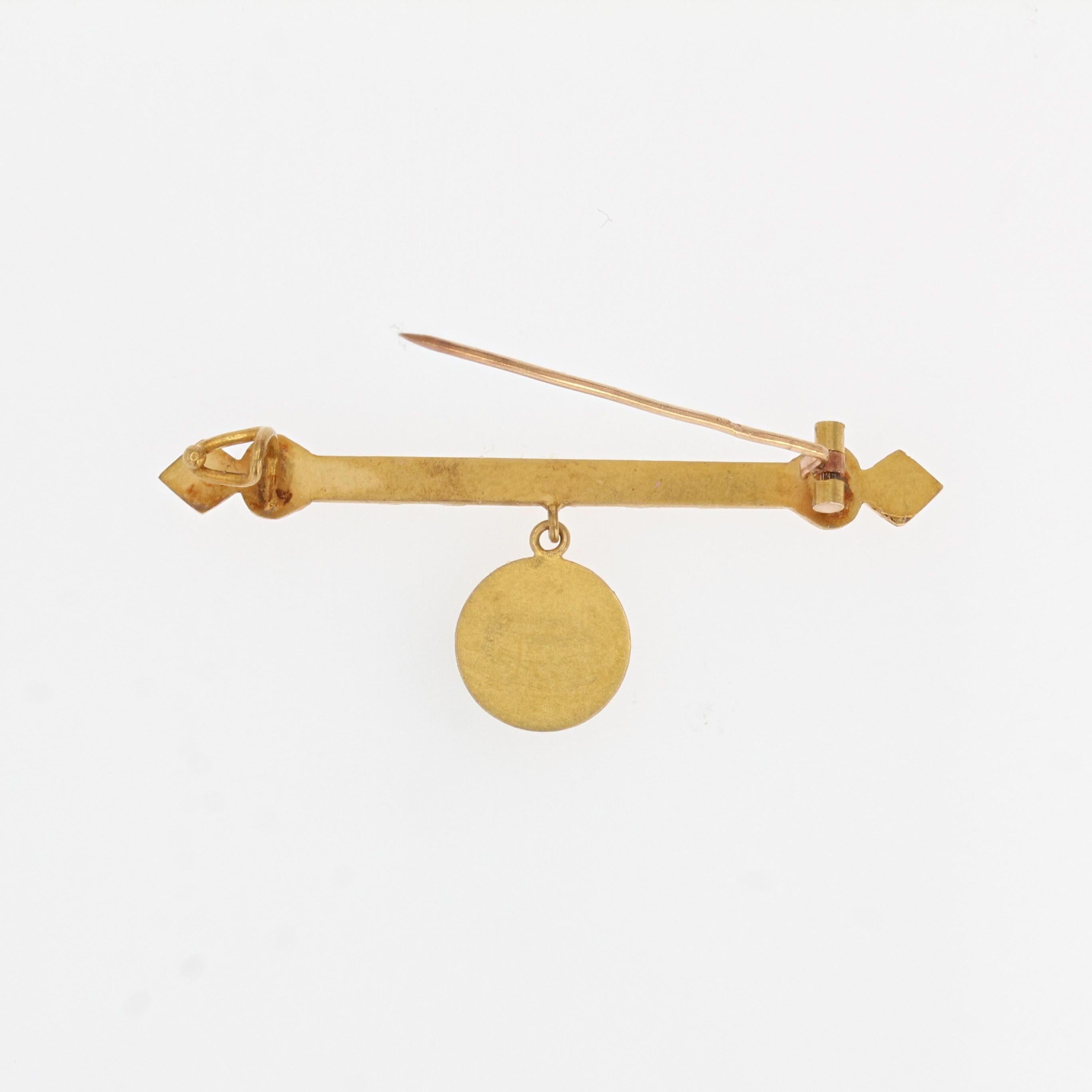 Belle Époque French 1900s 18 Karat Yellow Gold Baby's Bar Brooch For Sale