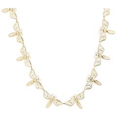 Antique French 1900s 18 Karat Yellow Gold Butterflies Necklace