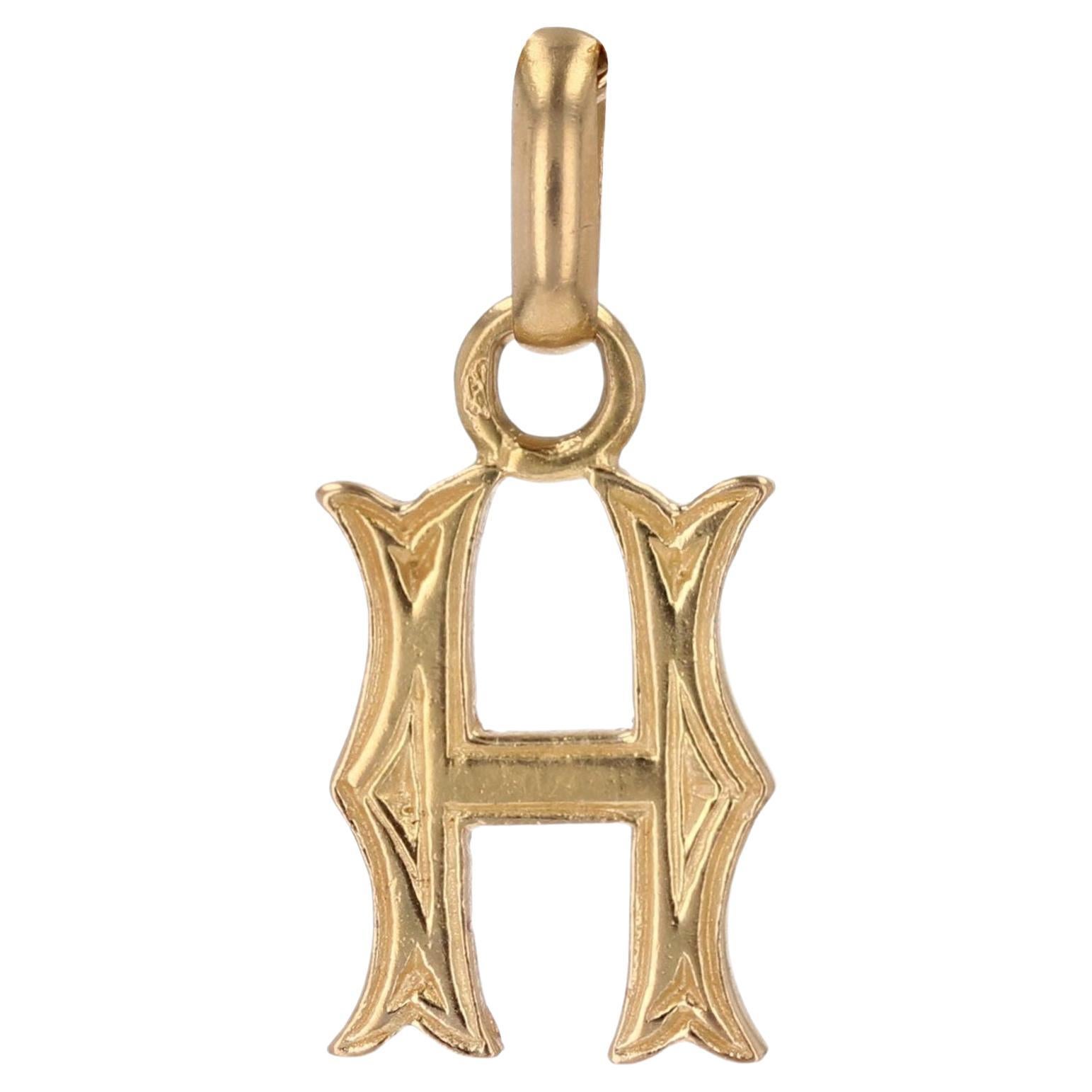 French 1900s 18 Karat Yellow Gold Letter "H" Charm Pendant For Sale