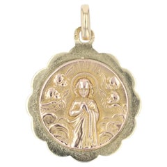 French 1900s 18 Karat Yellow Rose Gold Christ Surrounded by Angels Medal