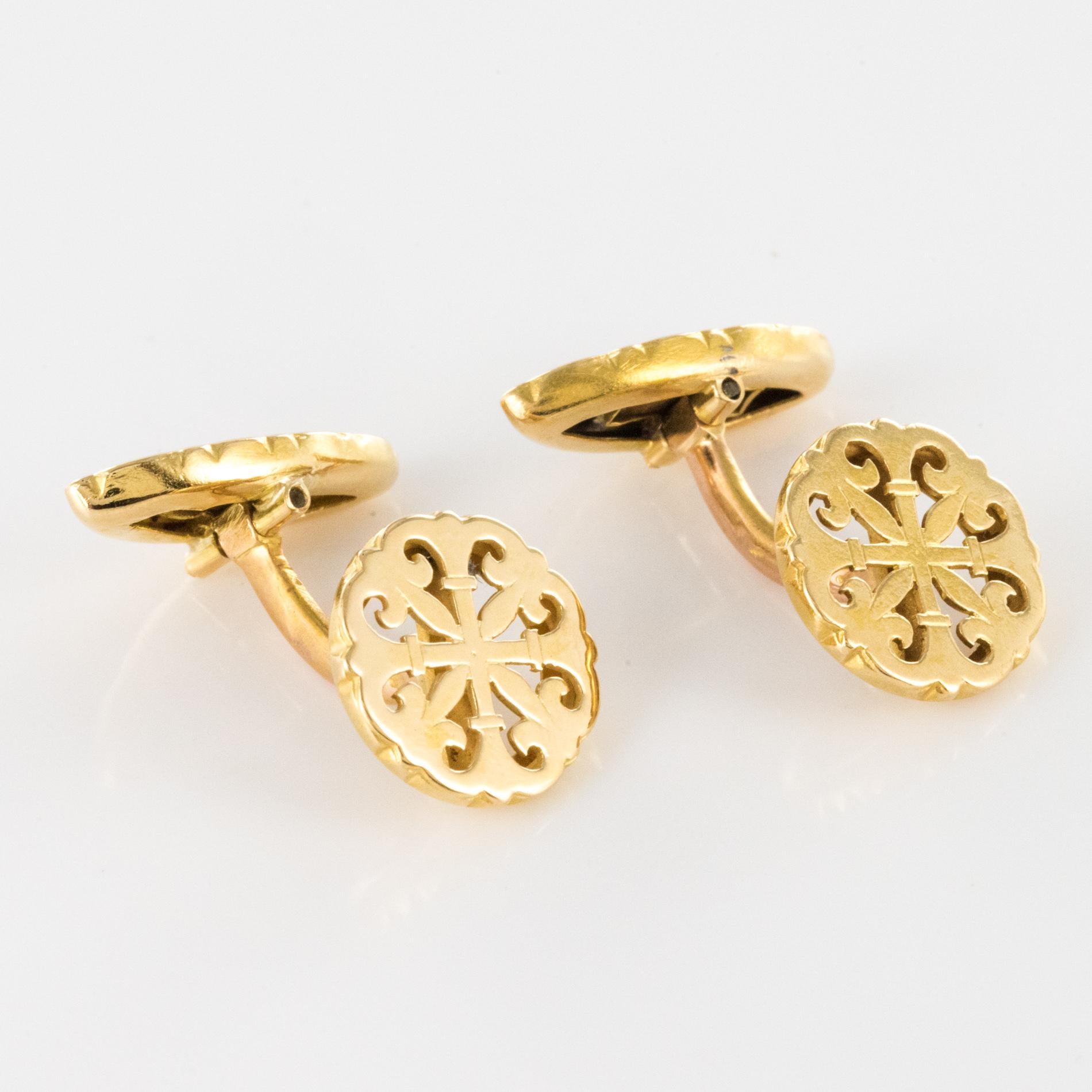 French 1900s 18 Karat Yellow Gold Antique Cufflinks In Good Condition In Poitiers, FR