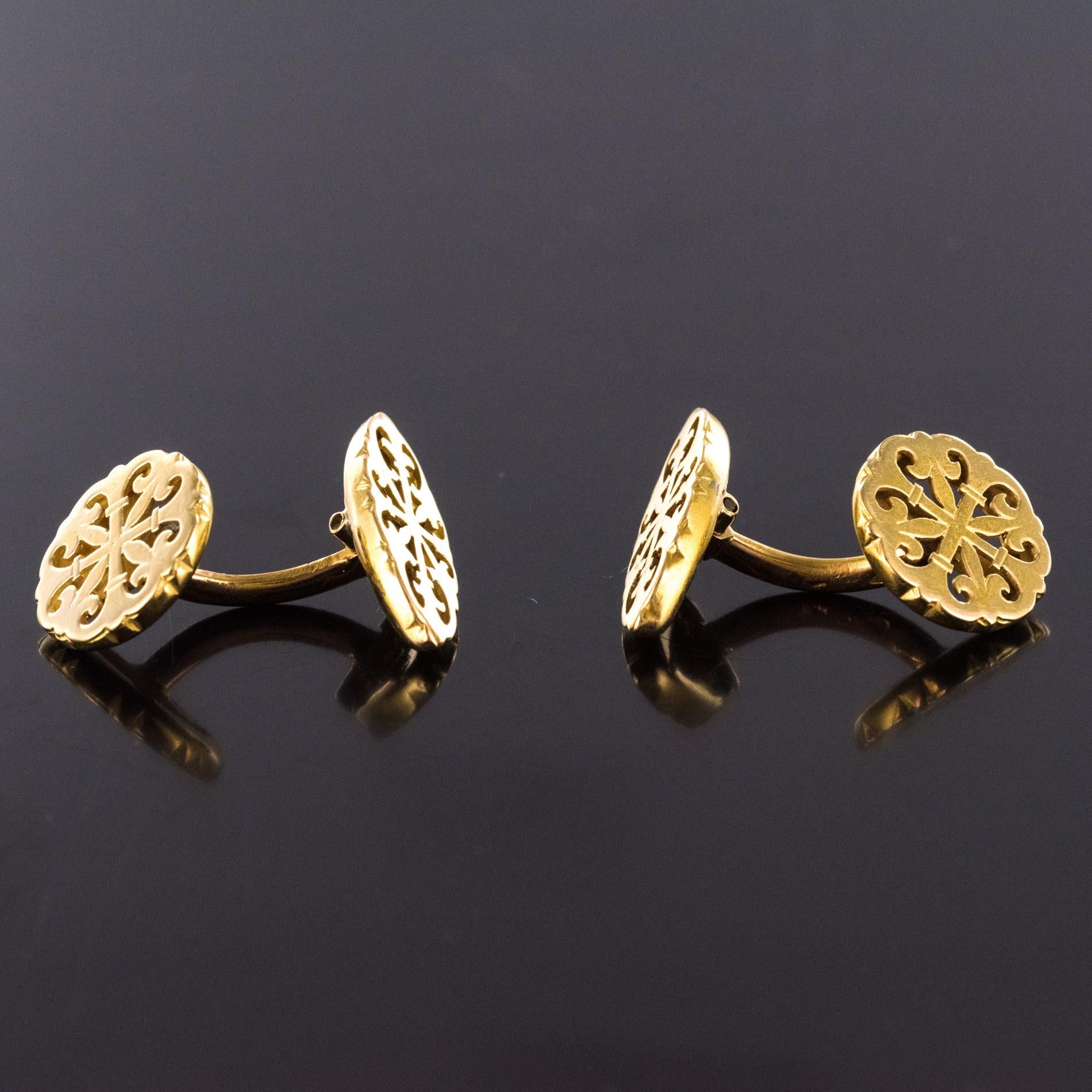 Men's French 1900s 18 Karat Yellow Gold Antique Cufflinks