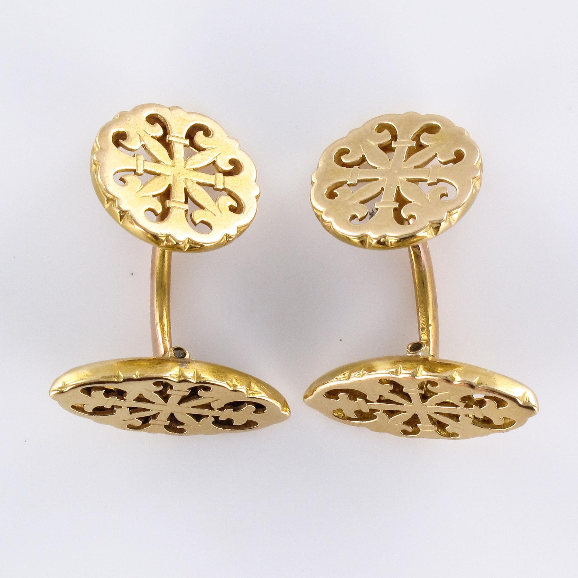 French 1900s 18 Karat Yellow Gold Antique Cufflinks 4