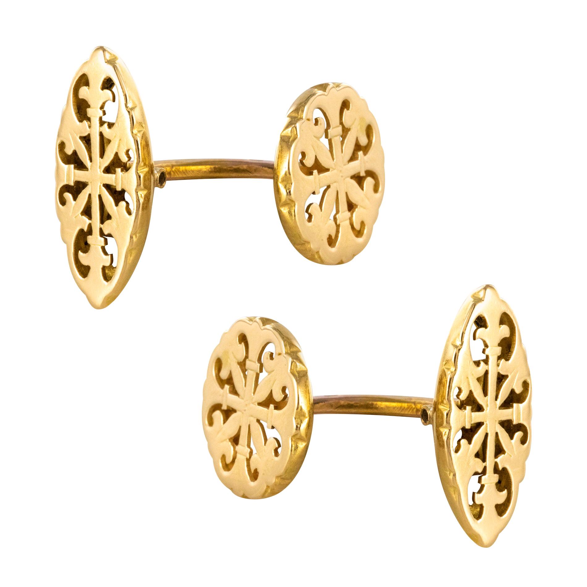 French 1900s 18 Karat Yellow Gold Antique Cufflinks