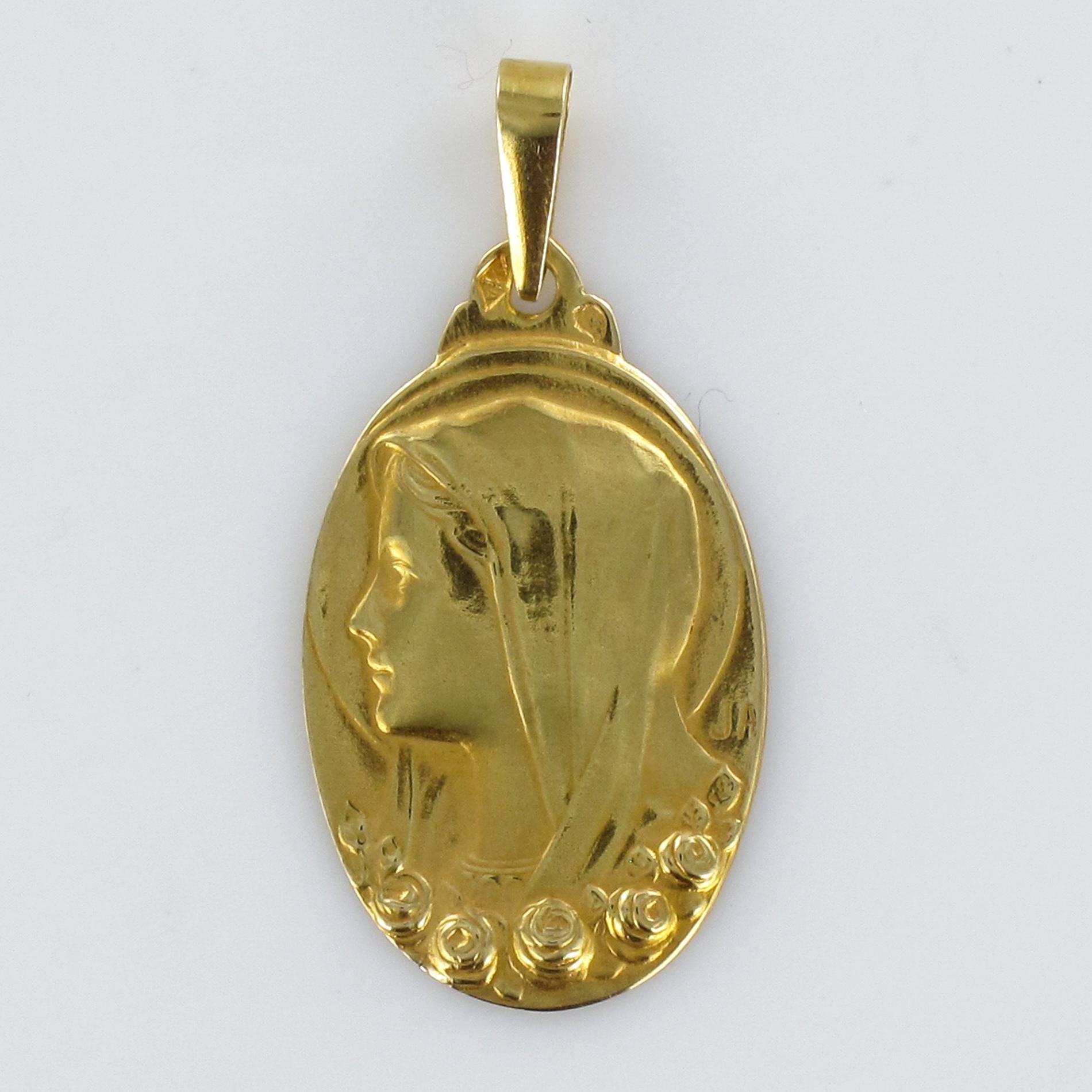 Women's French 1900s 18 Karat Yellow Gold Virgin Roses Medal