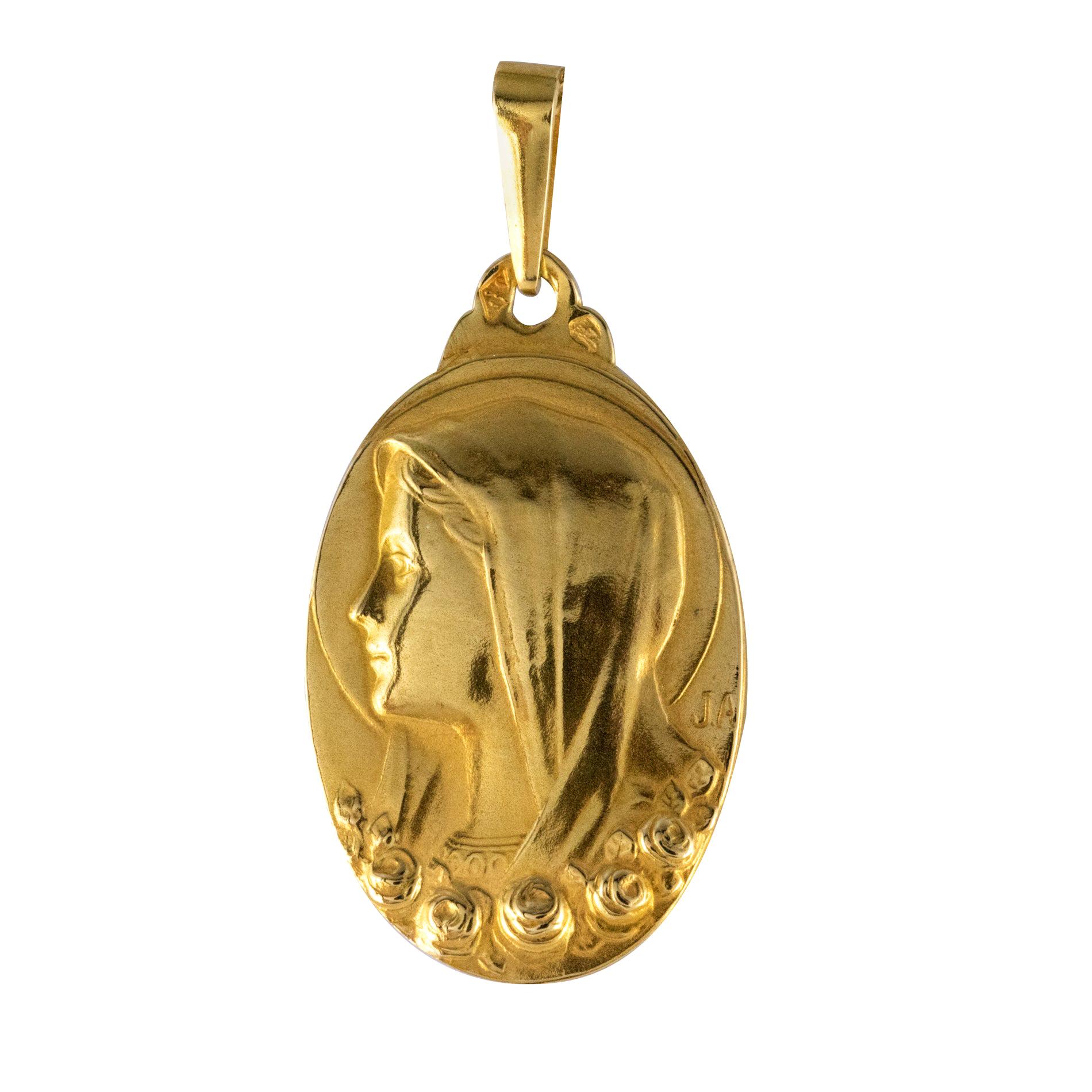 French 1900s 18 Karat Yellow Gold Virgin Roses Medal