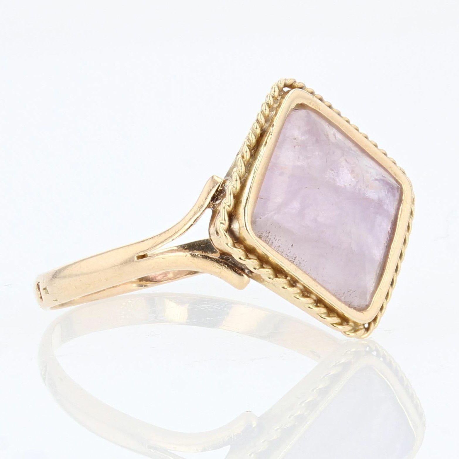 Sugarloaf Cabochon French 1900s Amethyst 18 Karat Yellow Gold Ring For Sale