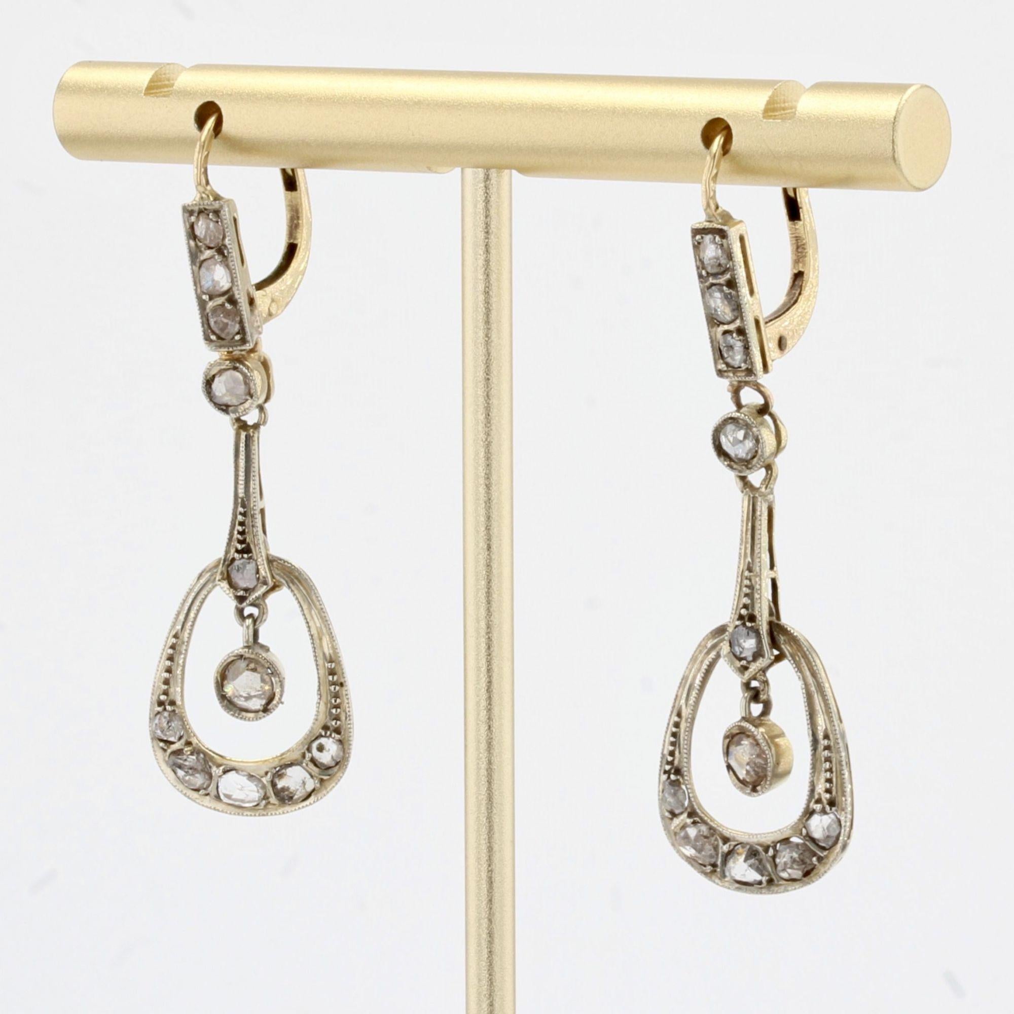 Rose Cut French 1900s Art Nouveau Diamonds Dangle Earrings For Sale