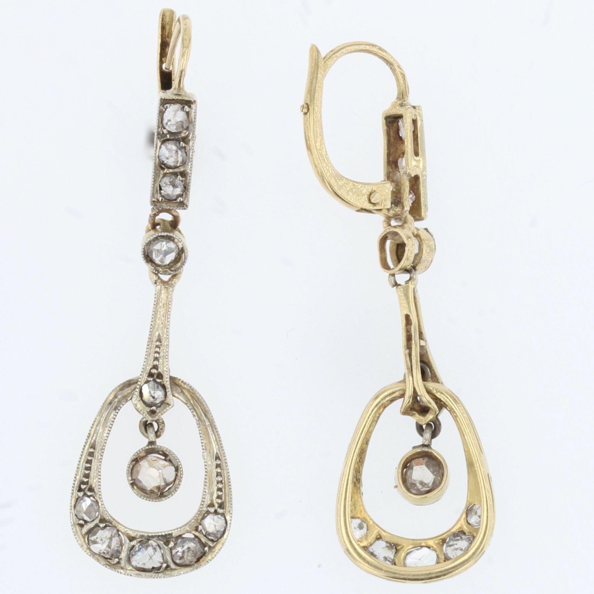 Französische Jugendstil-Ohrhänger mit Diamanten, 1900er Jahre (Rosenschliff) im Angebot