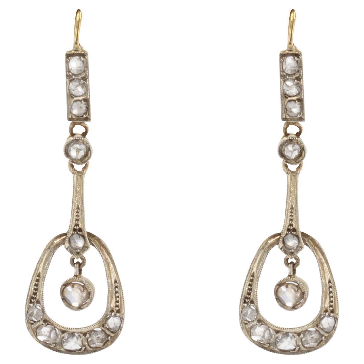French 1900s Art Nouveau Diamonds Dangle Earrings