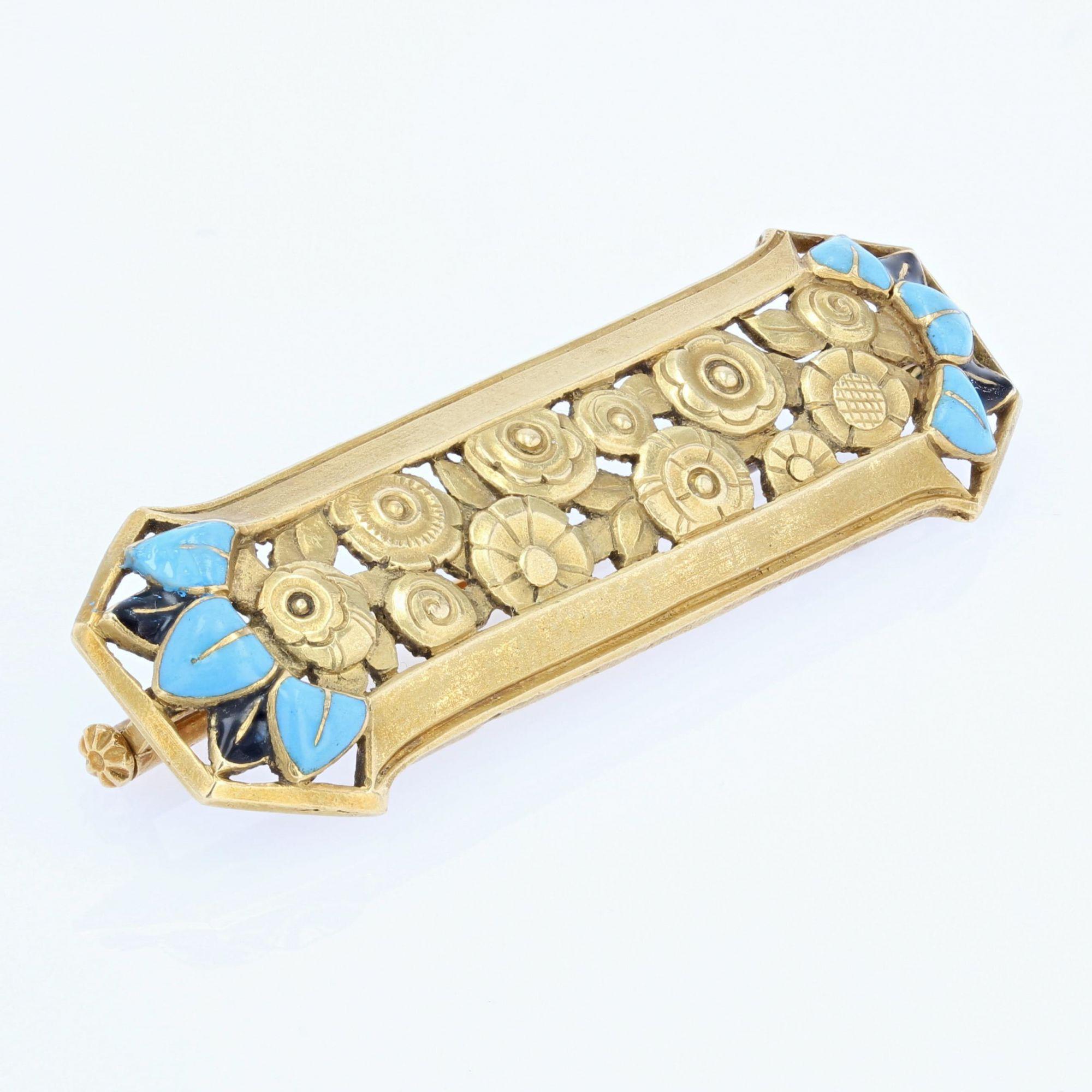 French 1900s Art Nouveau Enamel 18 Karat Yellow Gold Roses Brooch For Sale 2