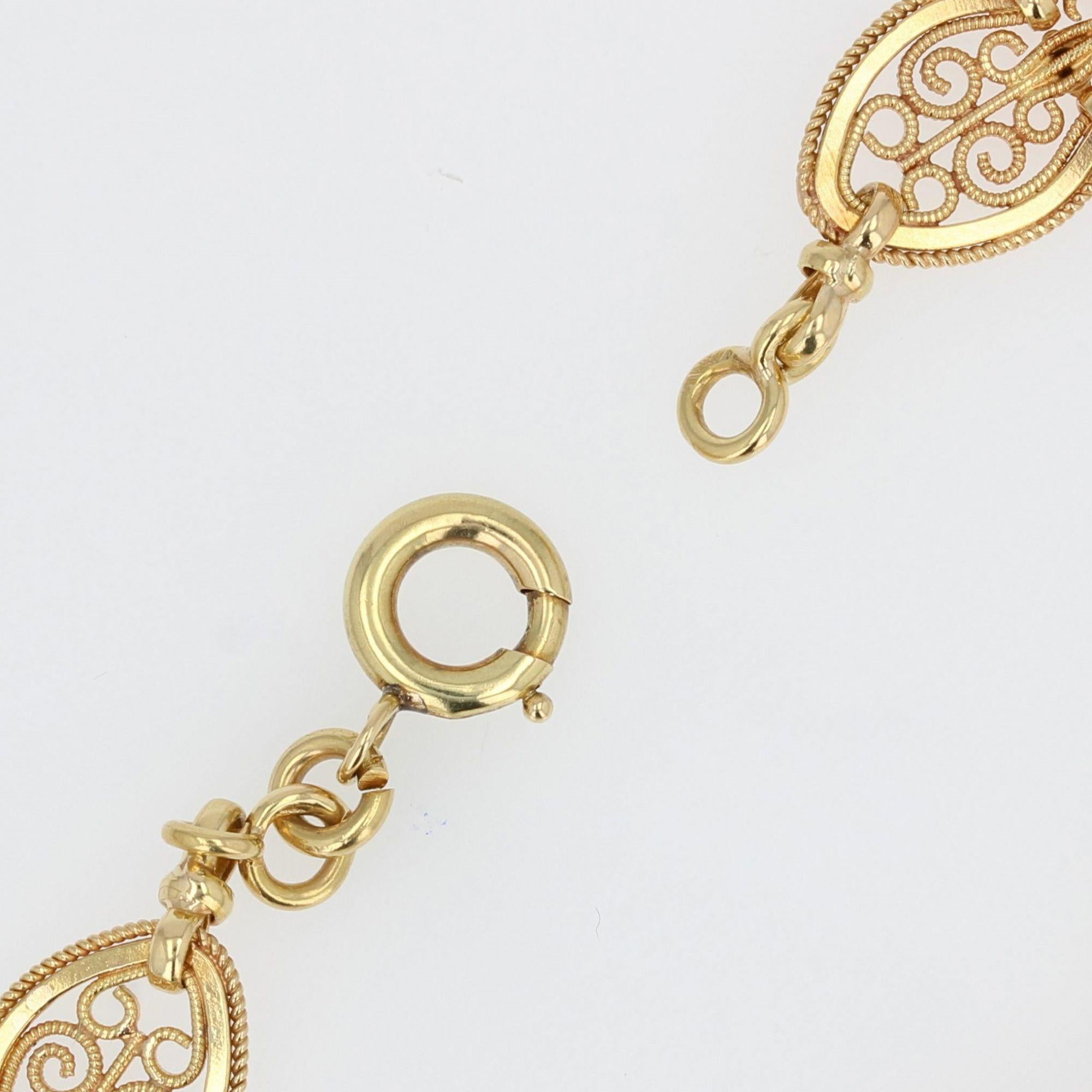French 1900s Belle Époque 18 Karat Yellow Gold Filigree Bracelet 3