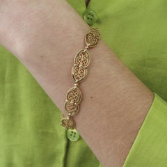 French 1900s Belle Époque 18 Karat Yellow Gold Filigree Bracelet